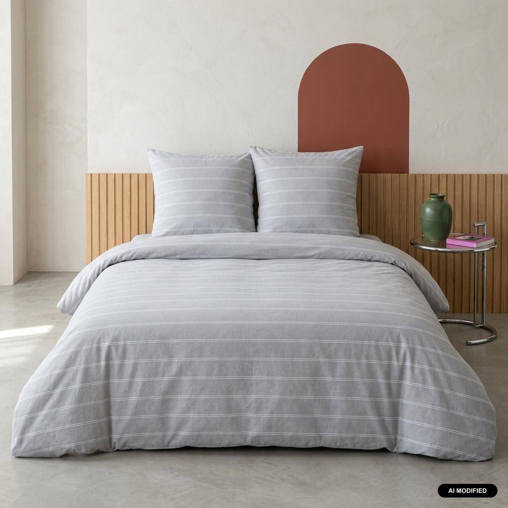 Parure de lit microfibre lavée rayures gris 240x220cm - Tim,sweeek,Photo1