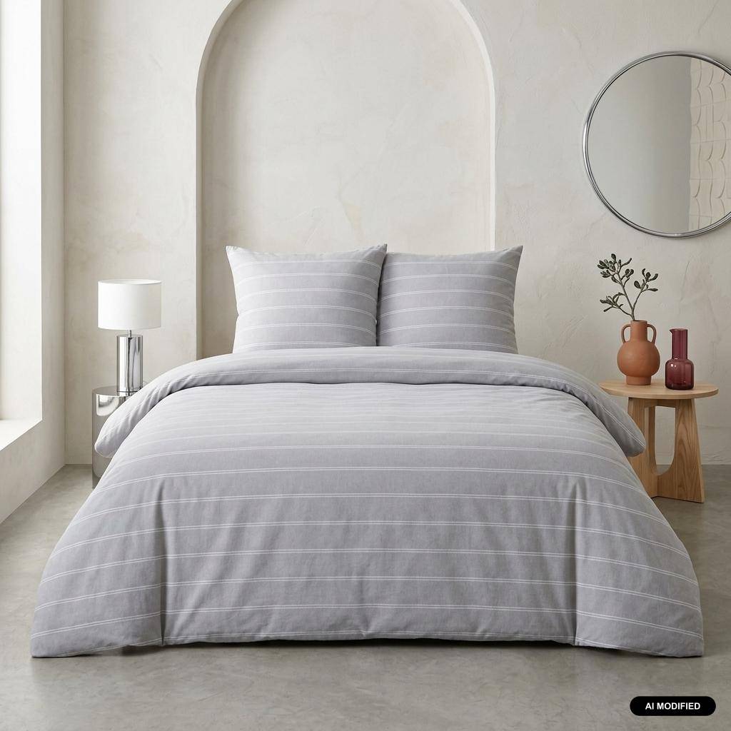 Parure de lit microfibre lavée rayures gris 260x240cm - Tim,sweeek,Photo1