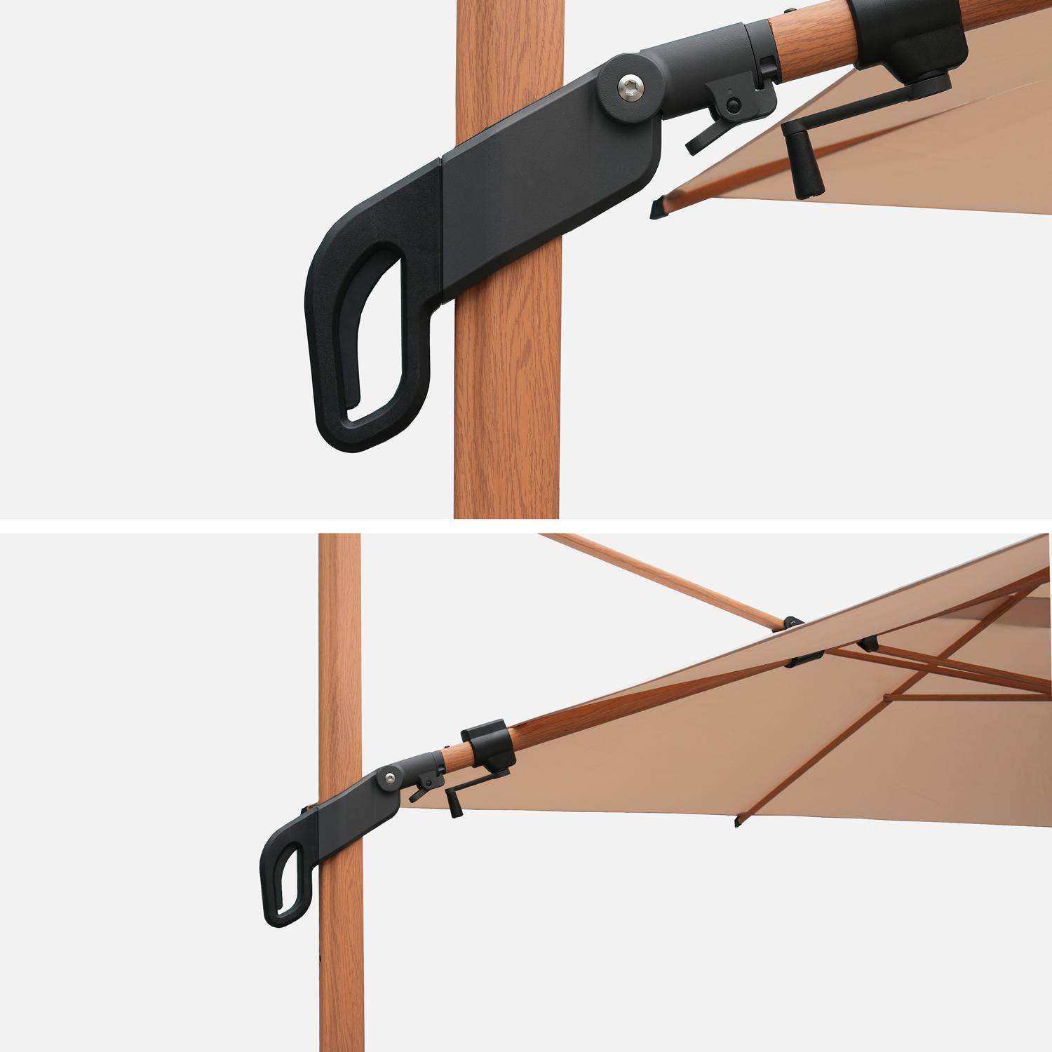 Ombrellone decentrato rettangolare 3x4m, palo effetto legno + piastre di zavorra 50x50cm Beige - 392x304x265 cm,sweeek,Photo3