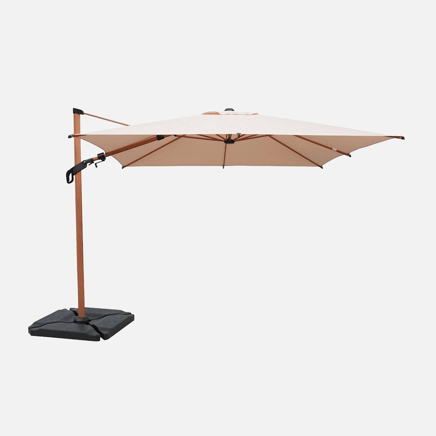 Parasol excéntrico rectangular mástil efecto madera , 3x4m + Base 50 Beige - 392x304x265 cm,sweeek,Photo2