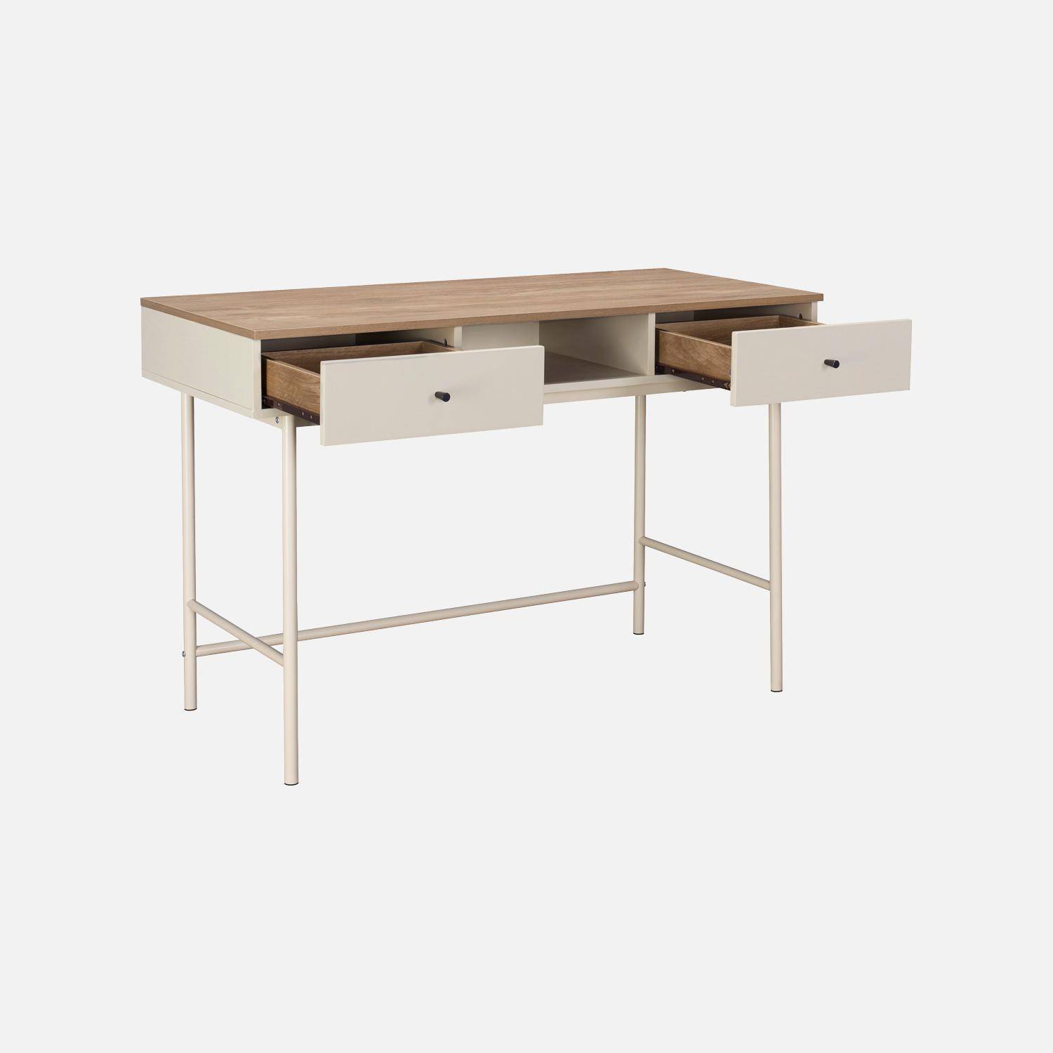 Escritorio con efecto madera y hierro con 2 cajones y 1 compartimento, William, Beige, 120x55x80 cm,sweeek,Photo4