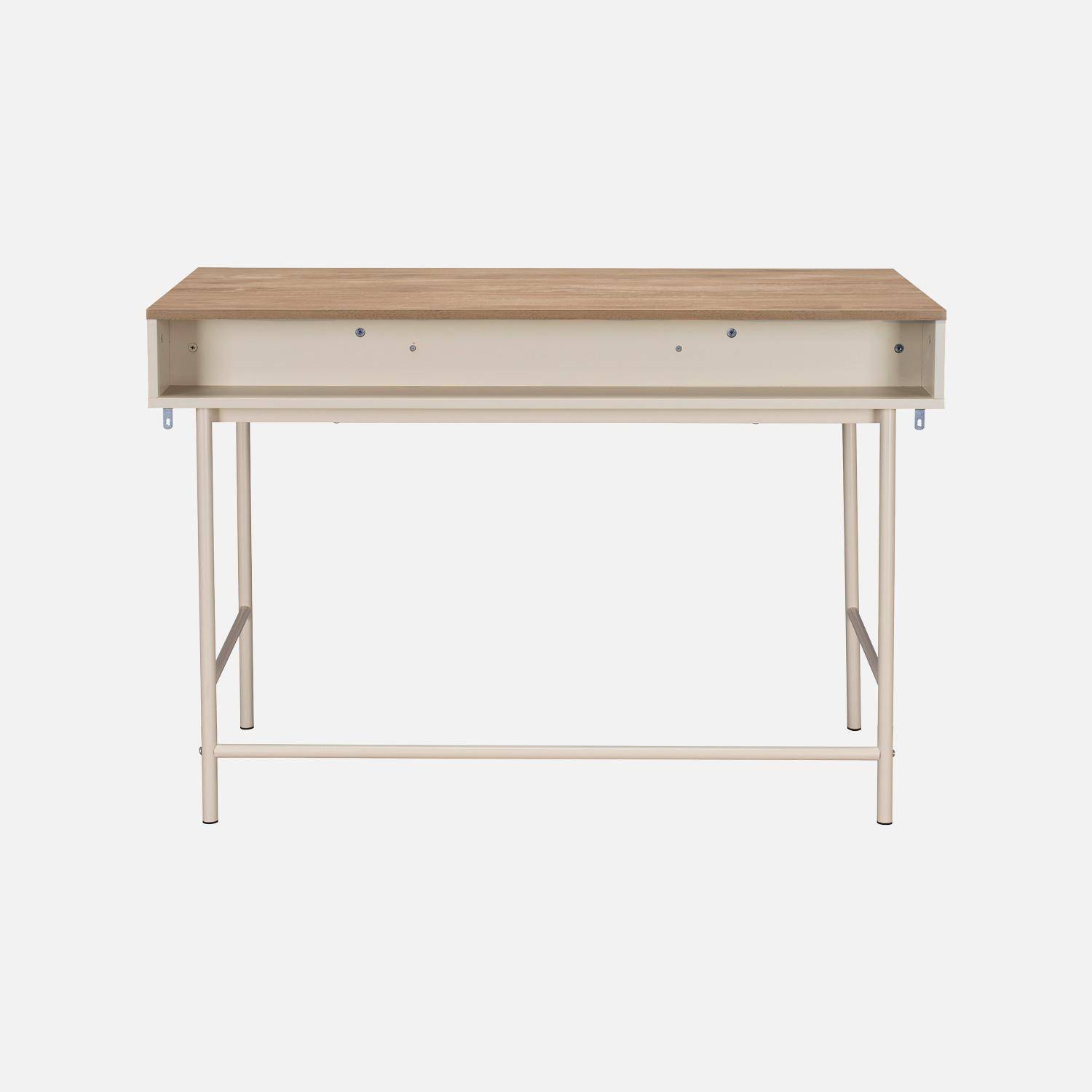Escritorio con efecto madera y hierro con 2 cajones y 1 compartimento, William, Beige, 120x55x80 cm,sweeek,Photo5