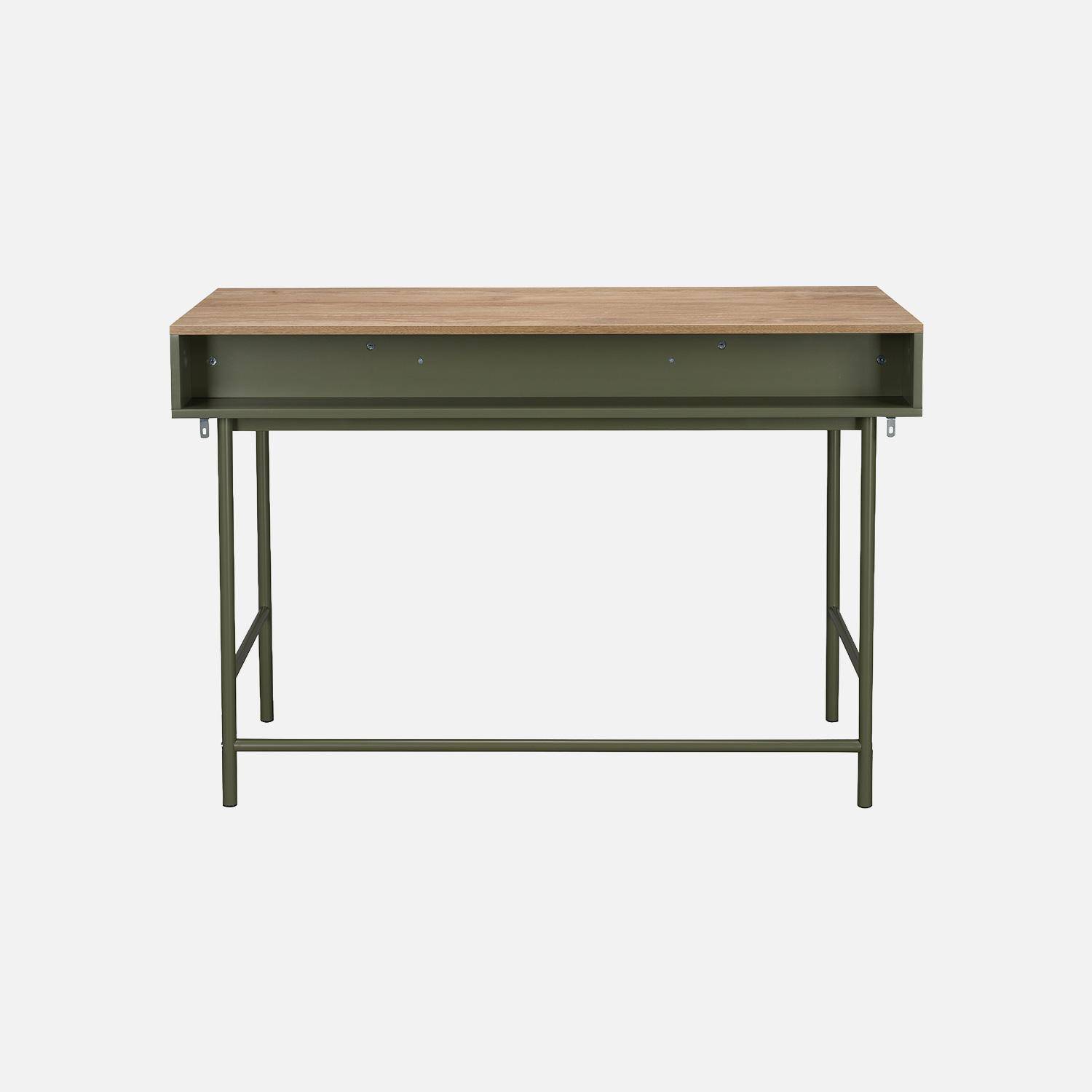 Bureau décor bois et fer 2 tiroirs 1 casier kaki - William Photo5