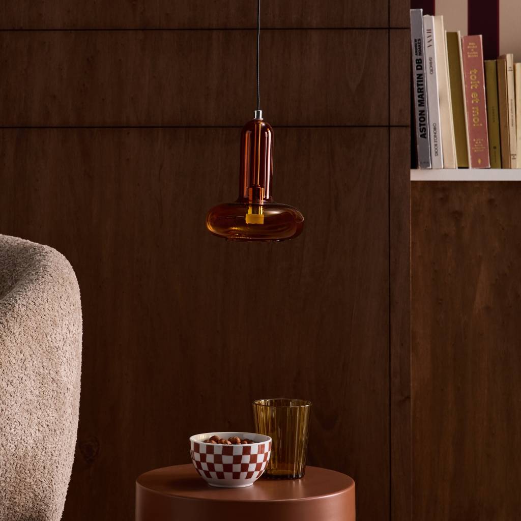 Lámpara colgante de interior LED, interior de cristal, Ø15cm, Ambar