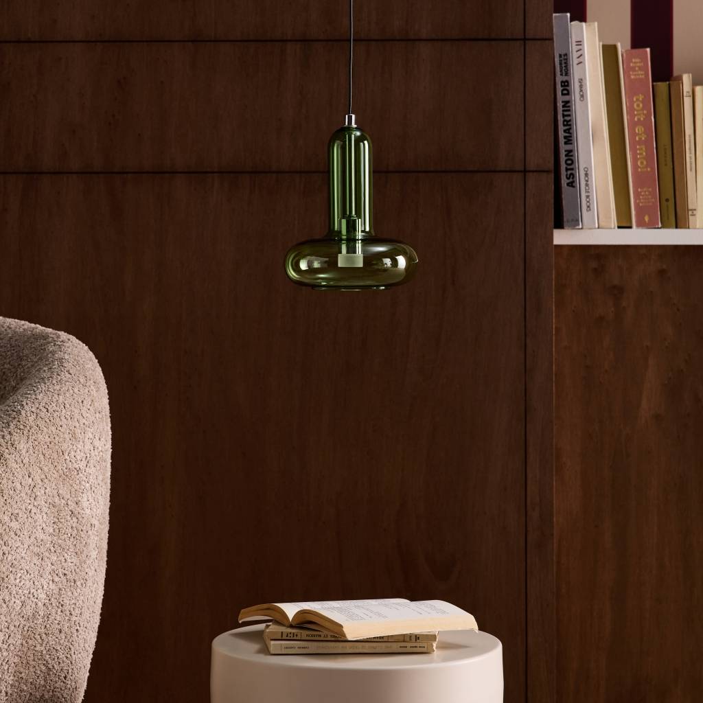 Lámpara colgante de interior LED, interior de cristal, Ø15cm, Verde