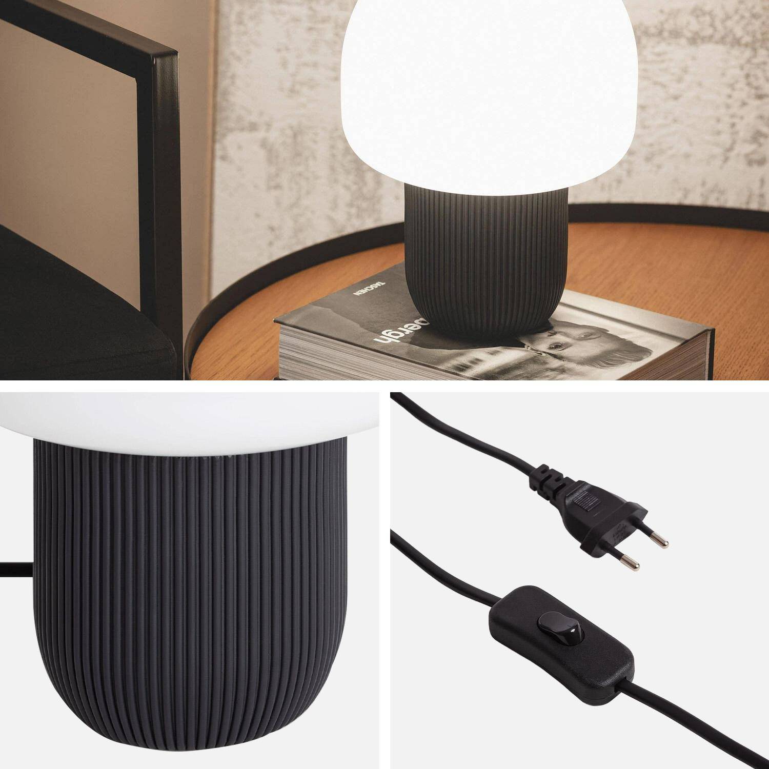 Lampada da tavolo da interno in resina e PVC, Ø18cm Nero - 18x18x25.2 cm Photo2