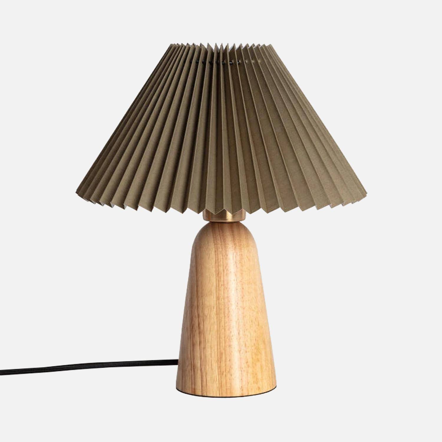 Lampada da tavolo da interno in legno e tessuto, Ø 10,5 cm Verde kaki - 33.5x30x30 cm Photo1