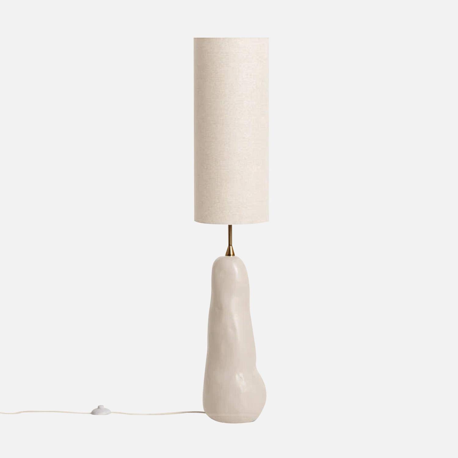 Lampe sur pied intérieur céramique et tissu Ø27cm taupe - Auro Photo1