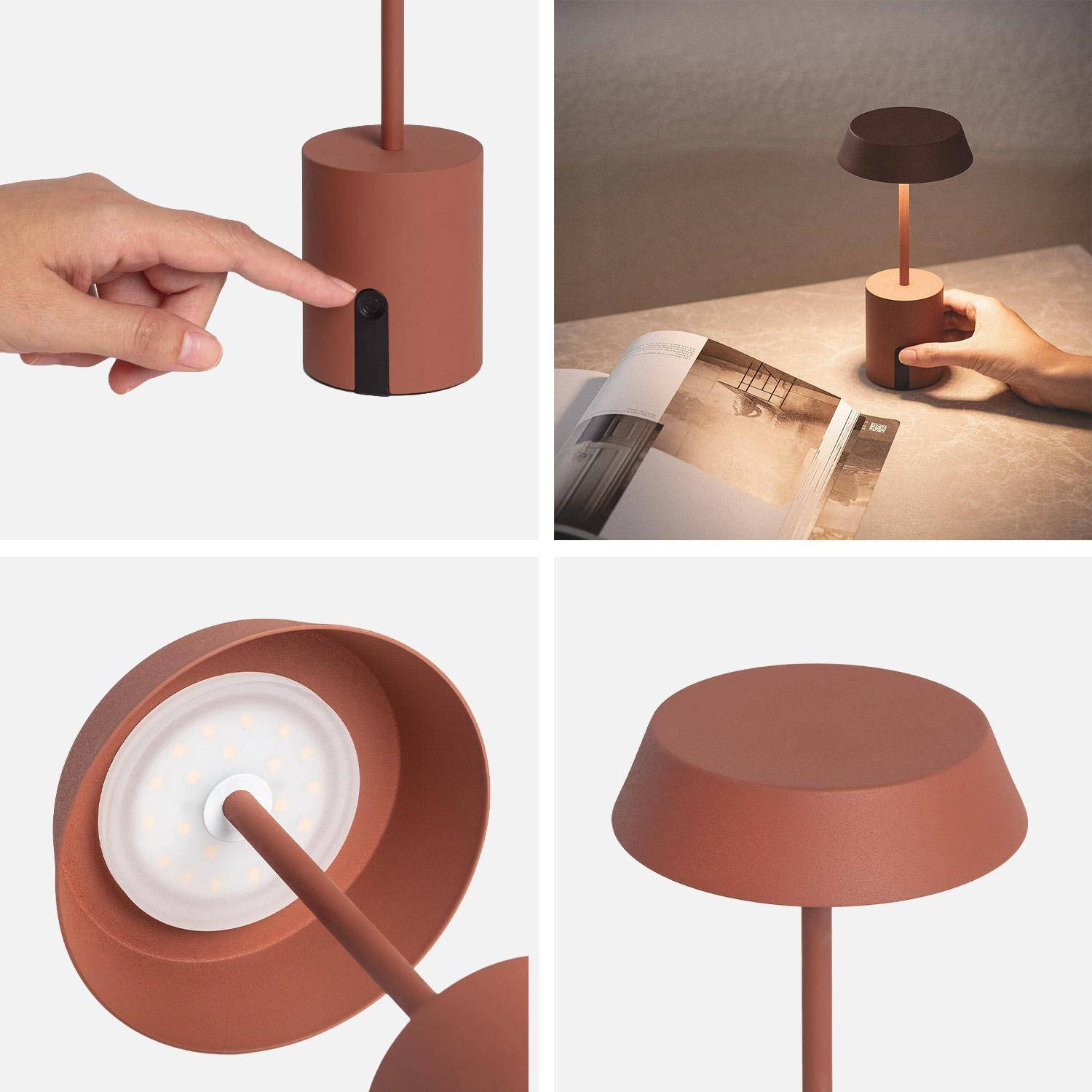 Lampe de table intérieur/extérieur LED métal Ø10,8cm terracotta - Nala Photo2