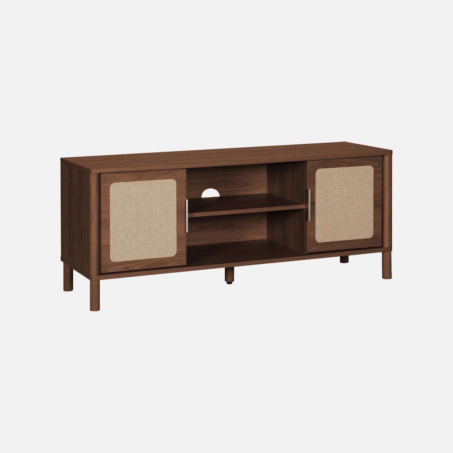 Meuble TV vintage décor bois et cannage 2 portes 120cm noyer - Etta,sweeek,Photo2
