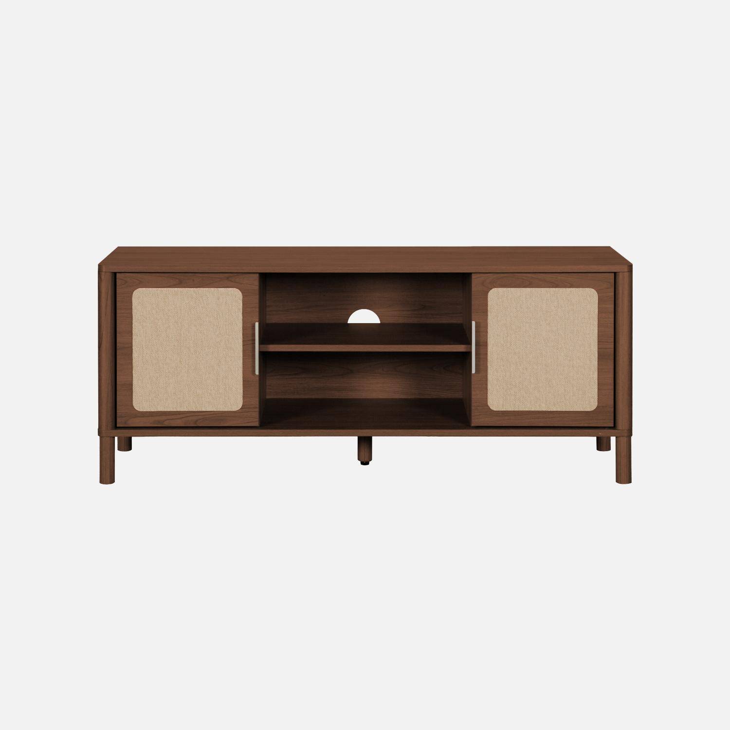 Meuble TV vintage décor bois et cannage 2 portes 120cm noyer - Etta,sweeek,Photo4
