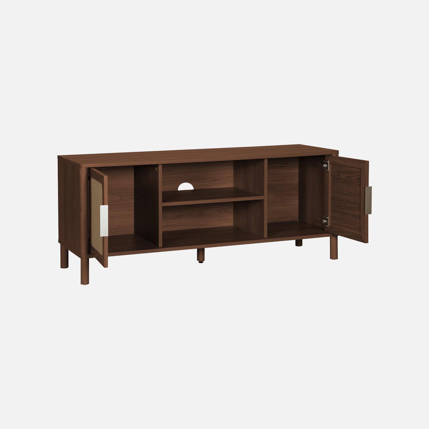 Mobile TV vintage in legno e rattan con 2 ante 120cm, Etta, Noce, 120x39.5x50 cm Photo2