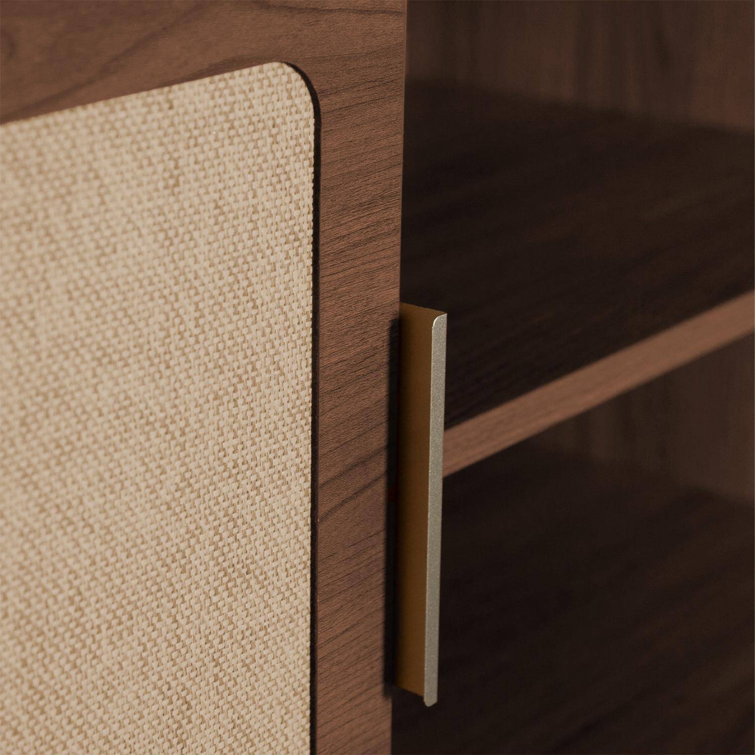 Mobile TV vintage in legno e rattan con 2 ante 120cm, Etta, Noce, 120x39.5x50 cm Photo7