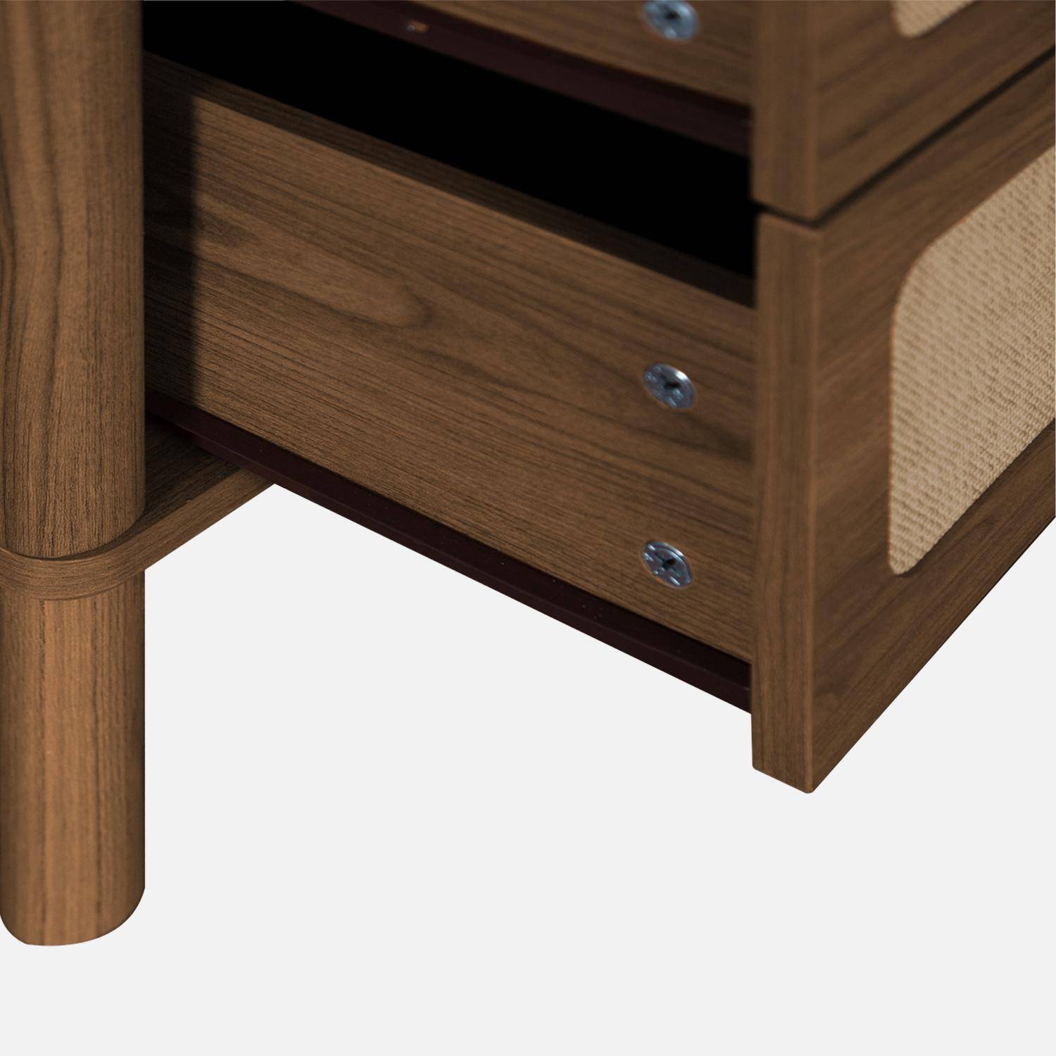 Cómoda vintage de madera y rejilla con 4 cajones, Etta, Nogal, 80x39.5x95 cm Photo5