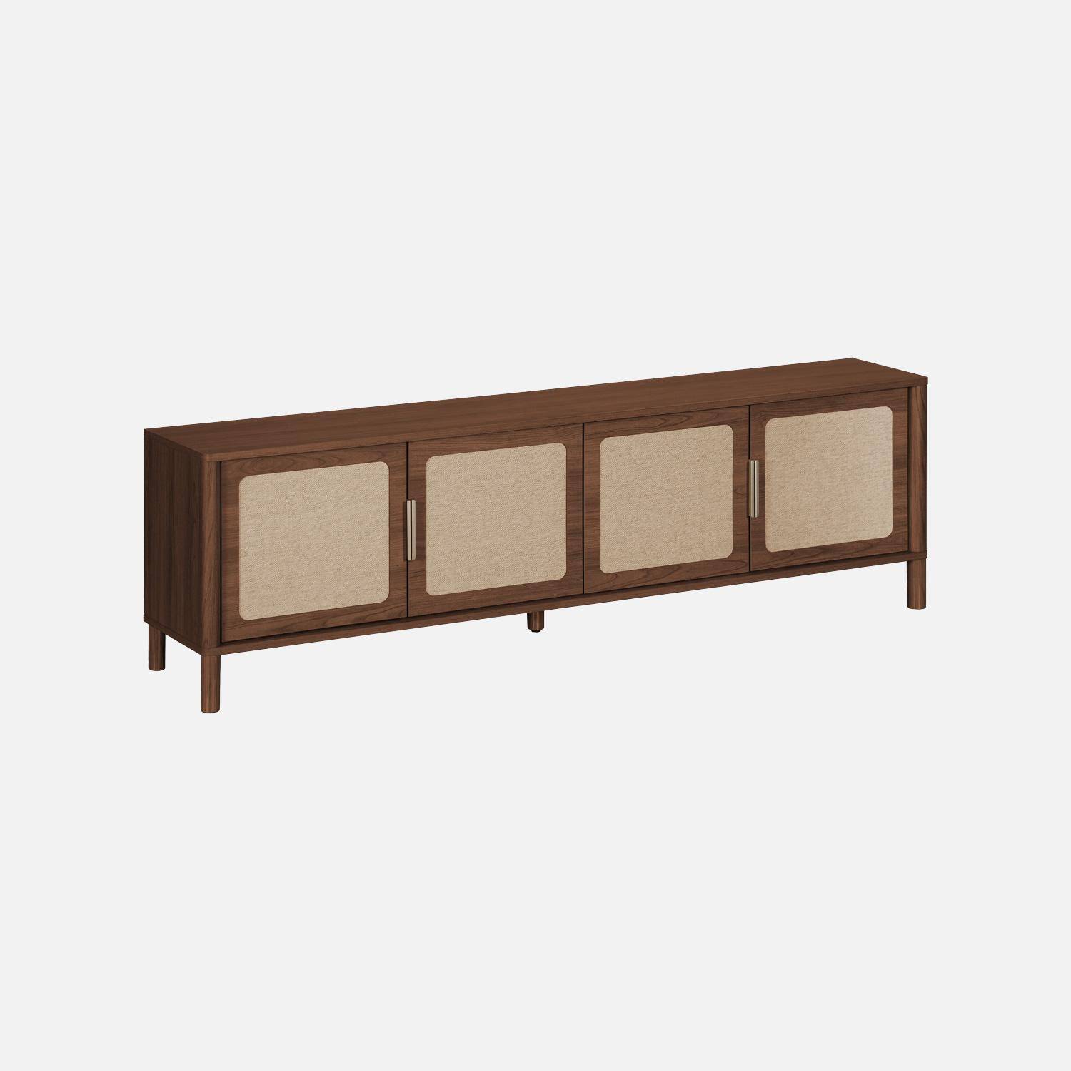 Meuble TV vintage décor bois et cannage 4 portes 160cm noyer - Etta,sweeek,Photo2