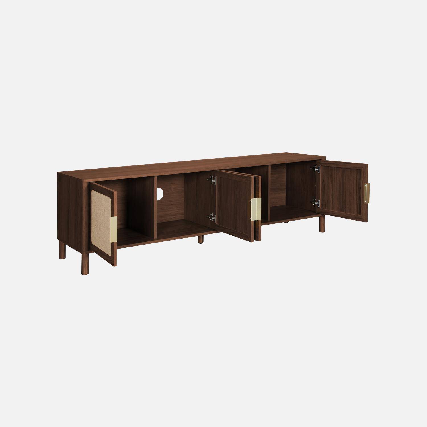 Mueble de TV vintage con decoración de madera y rejilla, 4 puertas, 160 cm, Etta, Nogal, 160x39.5x50 cm Photo2