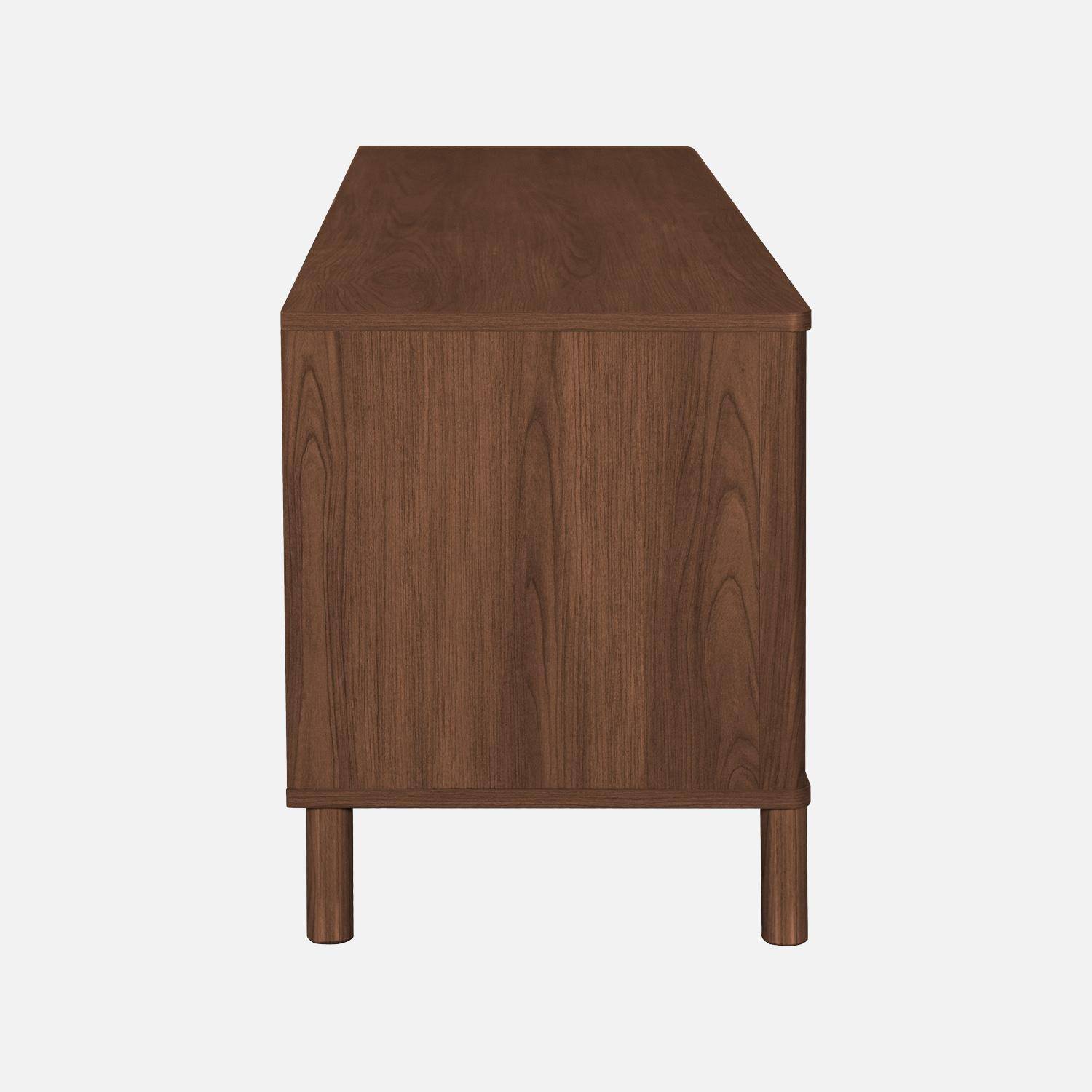 Mueble de TV vintage con decoración de madera y rejilla, 4 puertas, 160 cm, Etta, Nogal, 160x39.5x50 cm Photo5