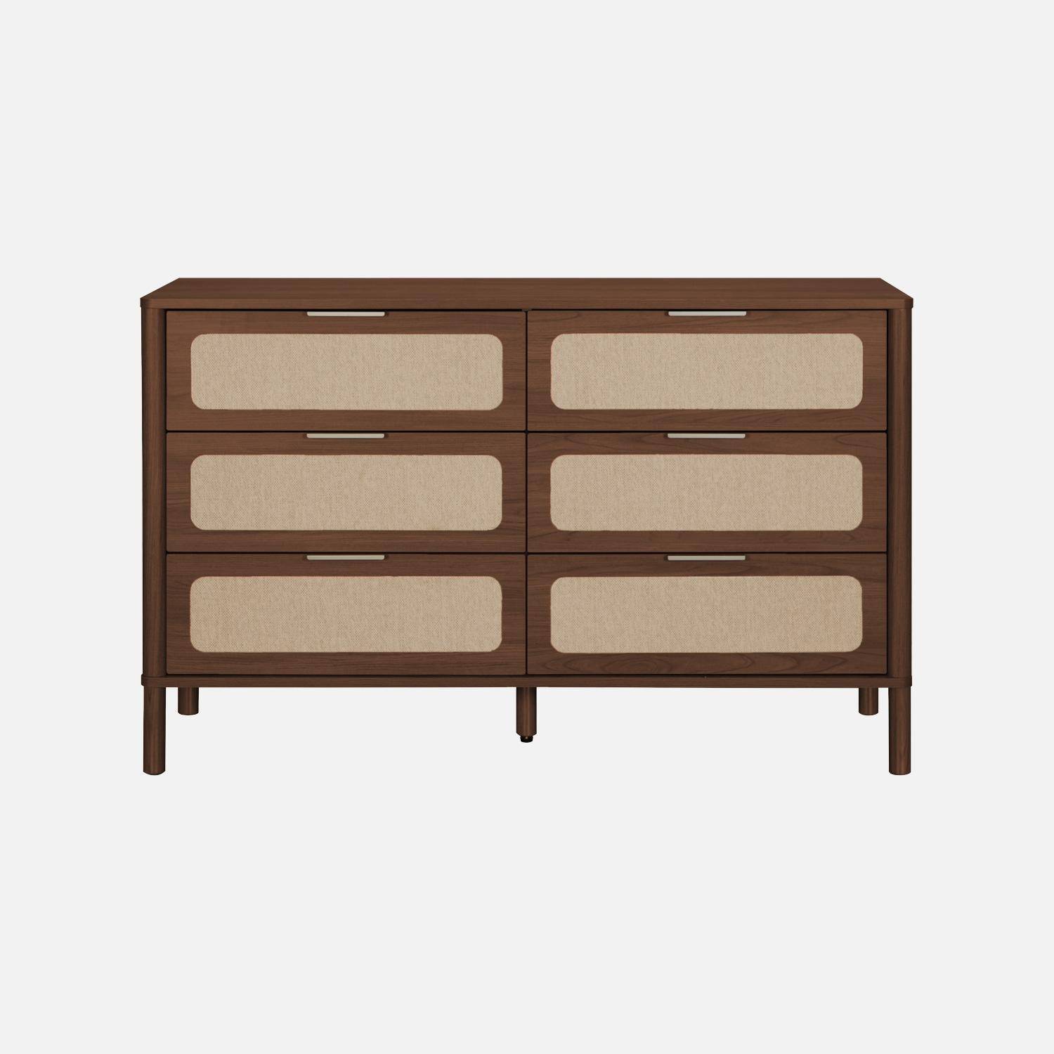 Commode vintage décor bois et cannage 6 tiroirs noyer - Etta,sweeek,Photo4