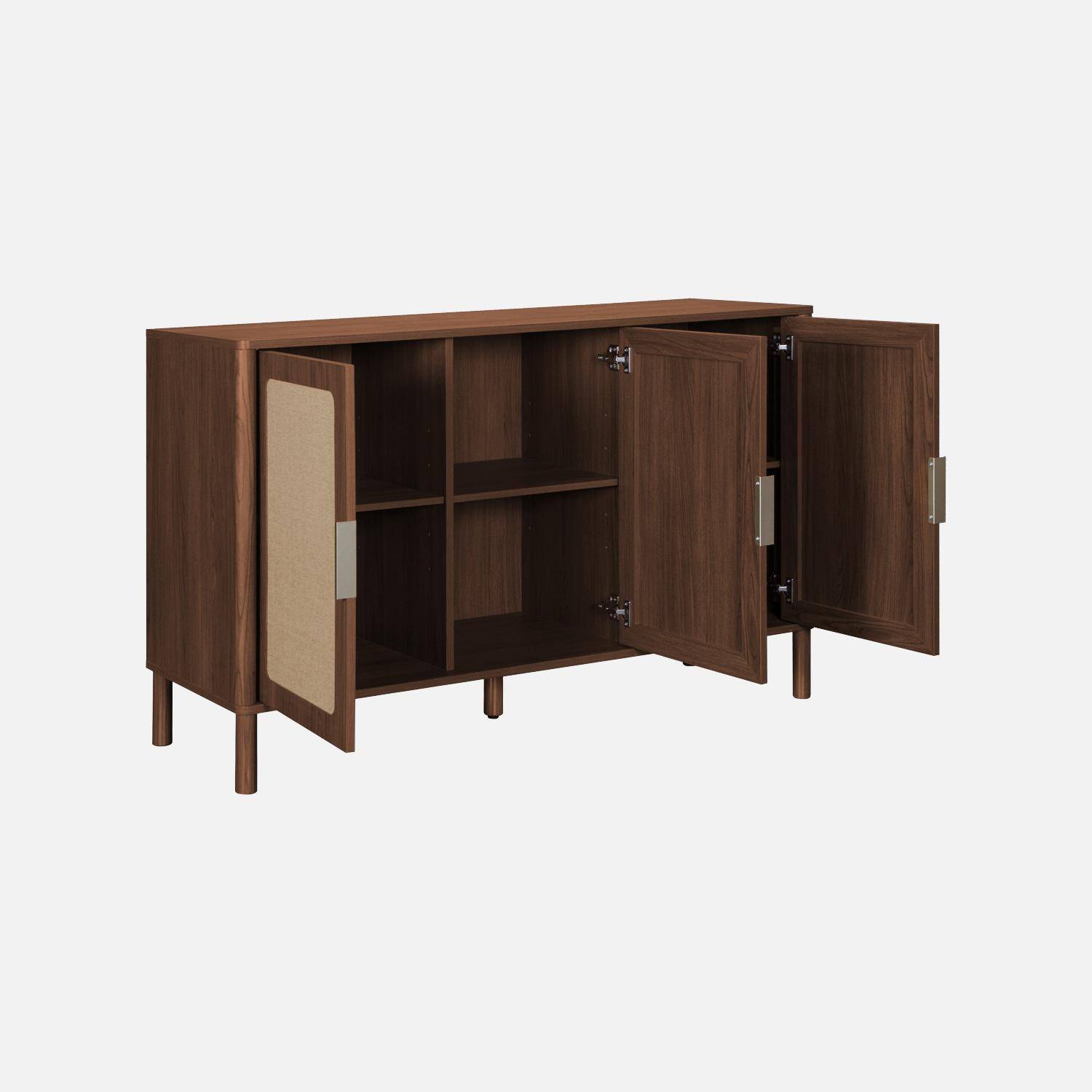 Aparador vintage de madera y rejilla con 3 puertas, 120cm, Etta, Nogal, 120x39.5x78 cm Photo2