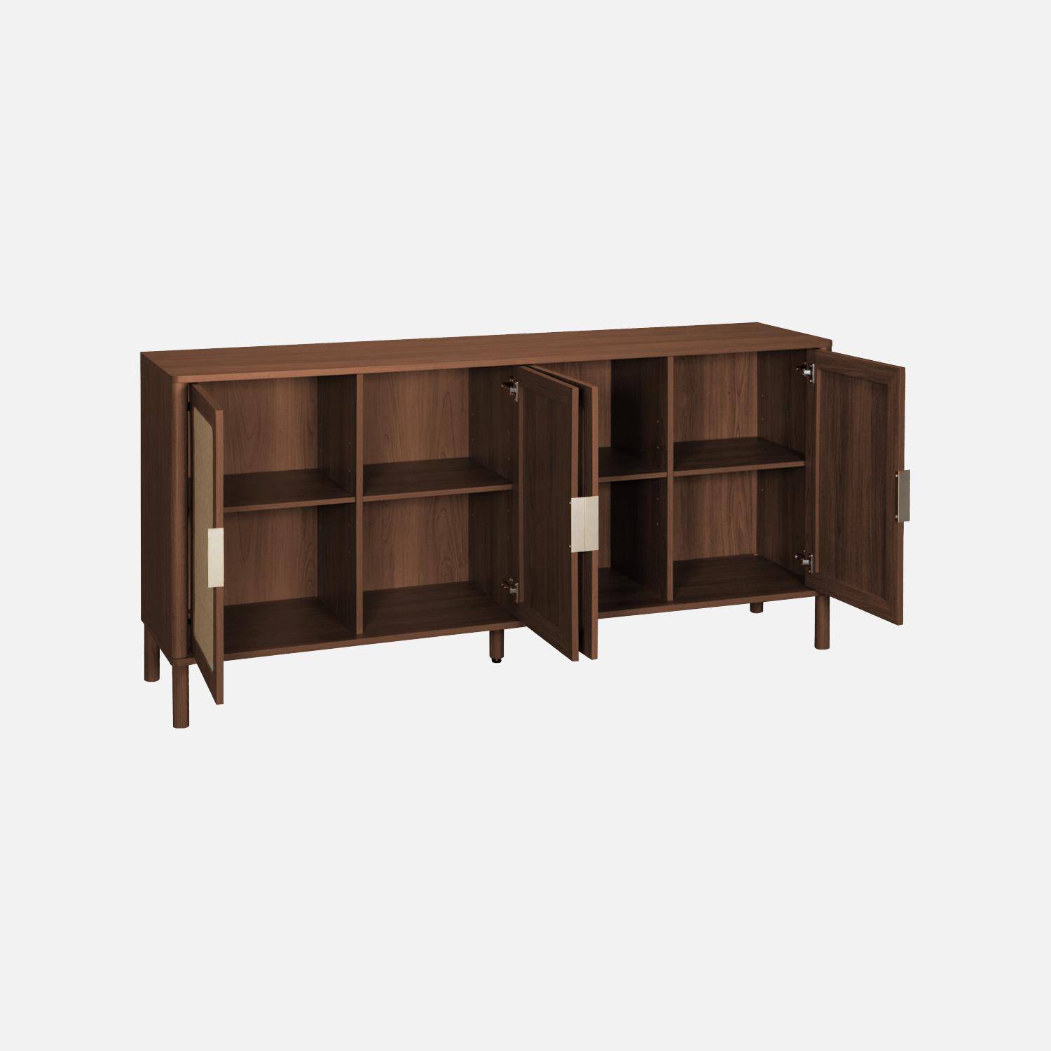 Buffet vintage décor bois et cannage 4 portes 160cm noyer - Etta Photo2