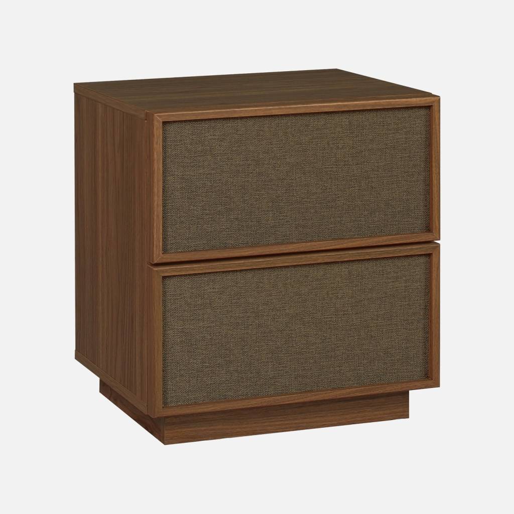 Nachtkastje houtdecor en stof met 2 lades walnoot