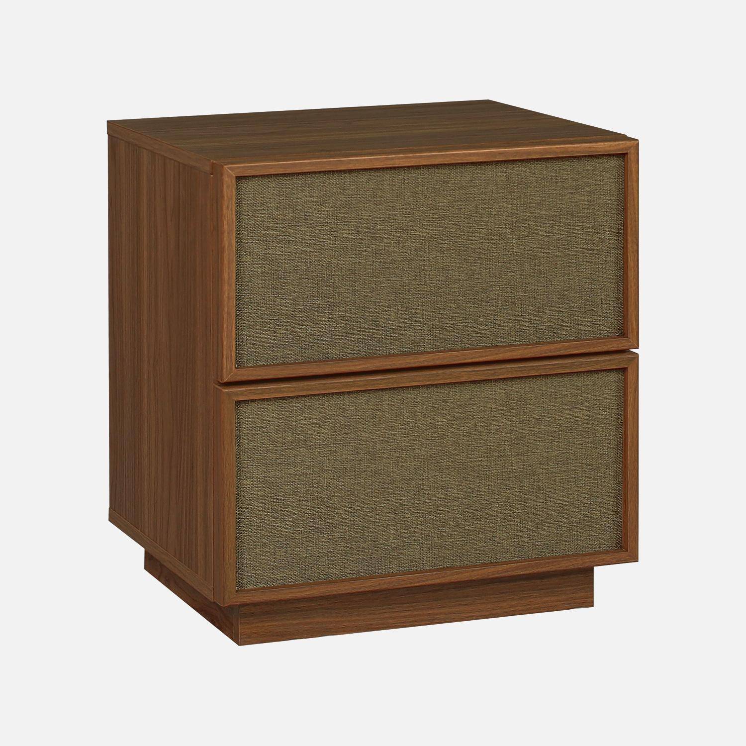 Lot de 2 tables de chevet décor bois et tissu 2 tiroirs noyer - Kuba Photo2