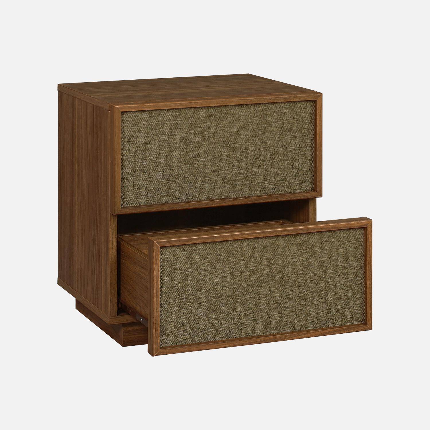Lot de 2 tables de chevet décor bois et tissu 2 tiroirs noyer - Kuba Photo4
