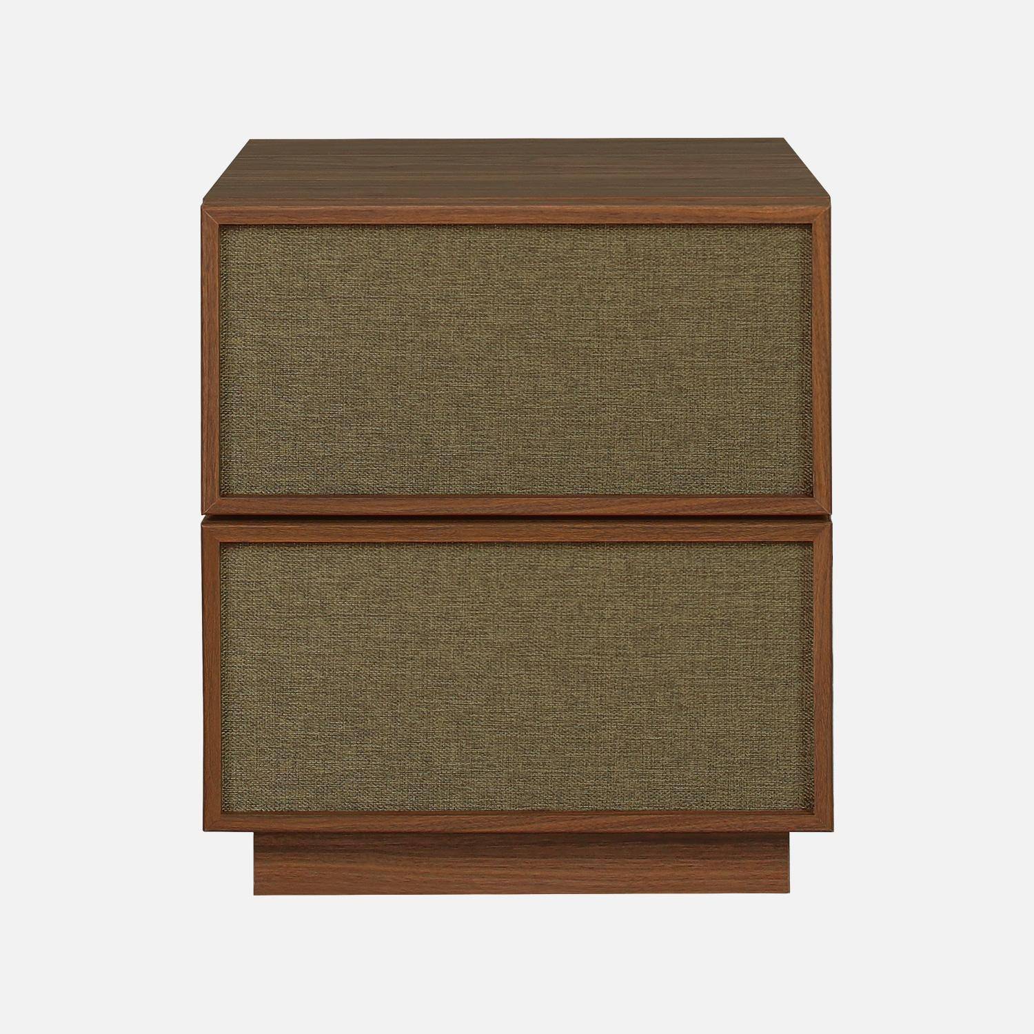 Lot de 2 tables de chevet décor bois et tissu 2 tiroirs noyer - Kuba,sweeek,Photo3