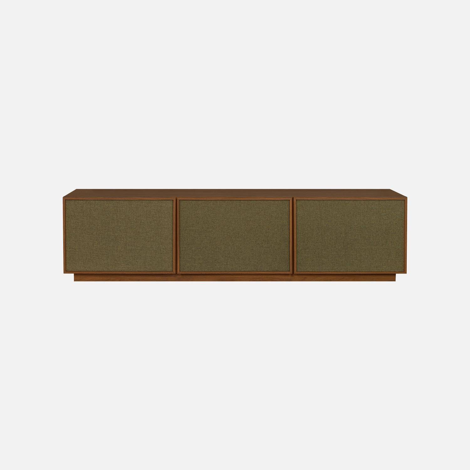 Meuble TV décor bois et tissu 3 portes 180cm noyer - Kuba Photo2