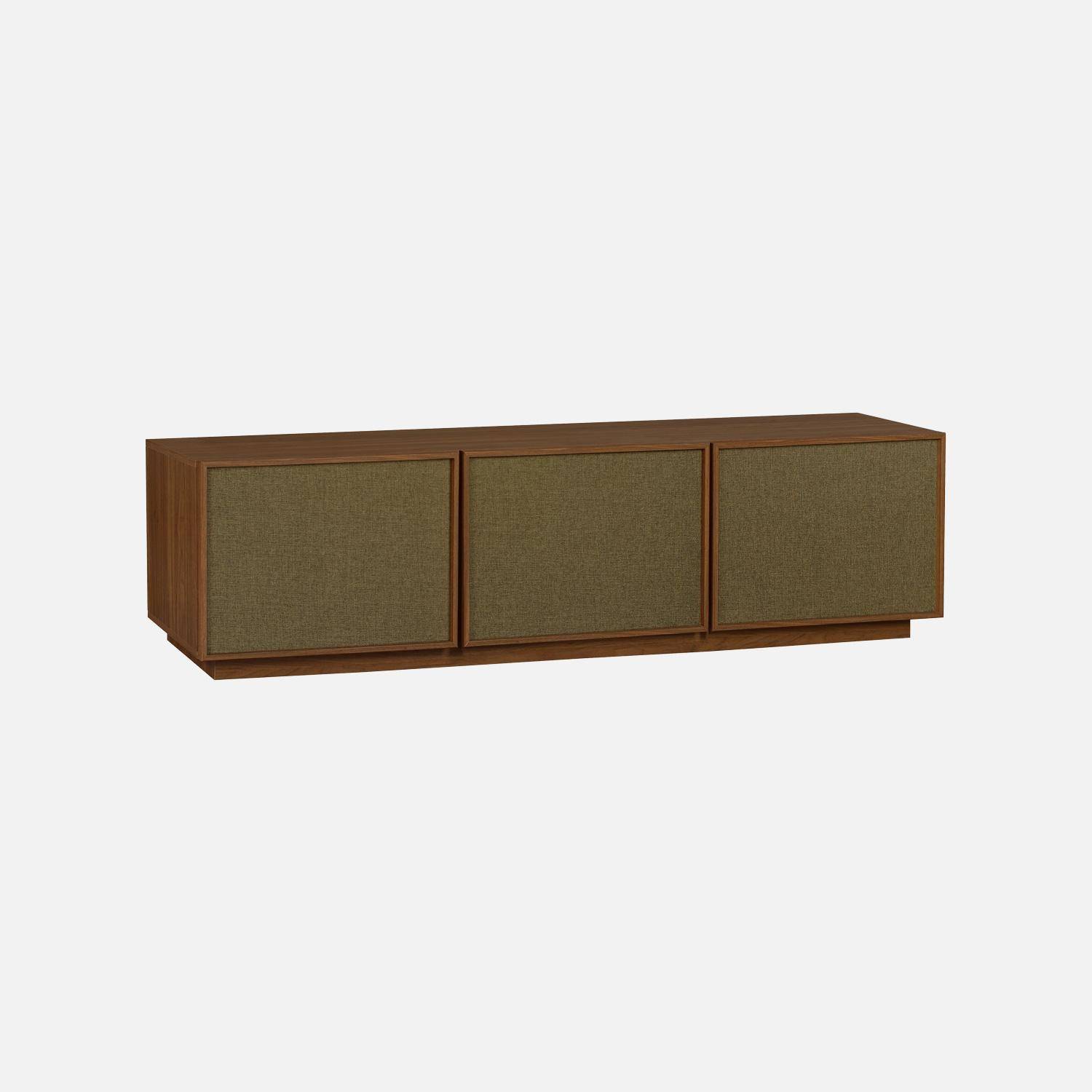 Meuble TV décor bois et tissu 3 portes 180cm noyer - Kuba Photo1