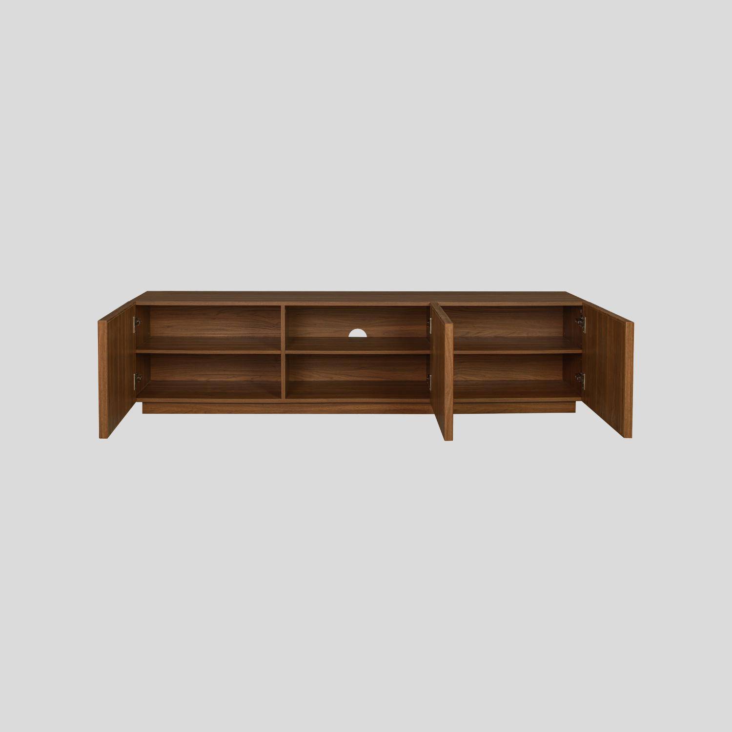 Meuble TV décor bois et tissu 3 portes 180cm noyer - Kuba Photo3