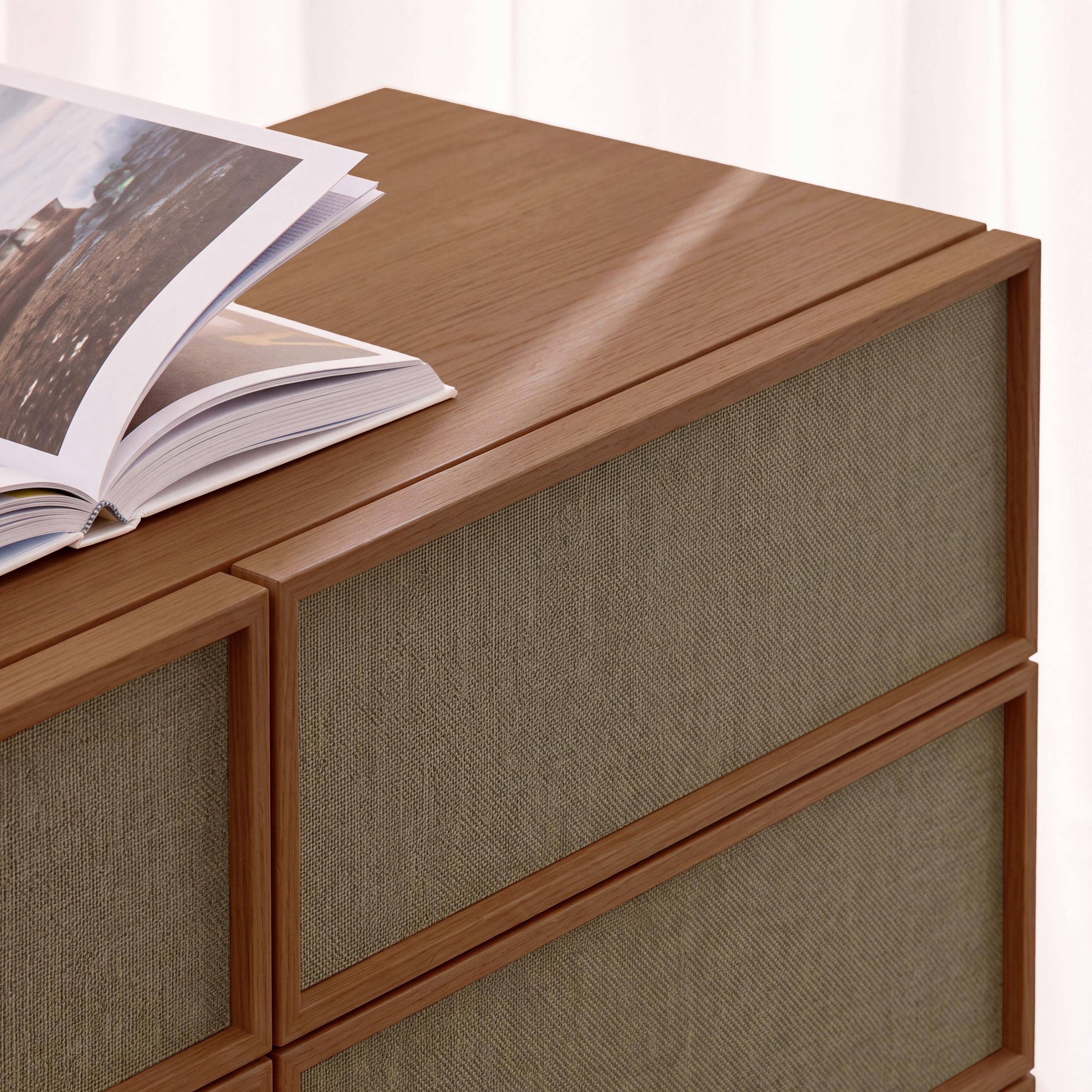 Commode de rangement décor bois et tissu 6 tiroirs noyer - Kuba,sweeek,Photo3