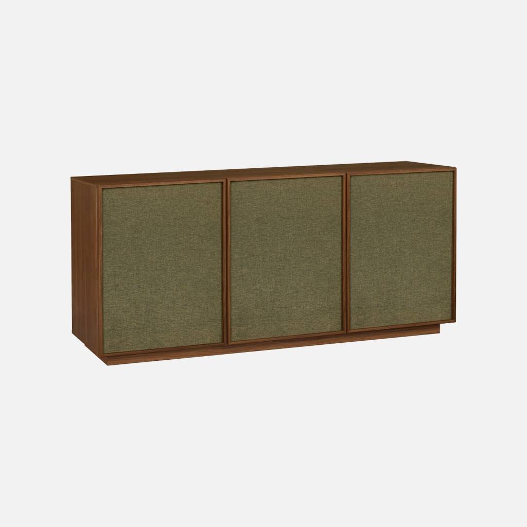Buffet décor bois et tissu 3 portes 160cm noyer