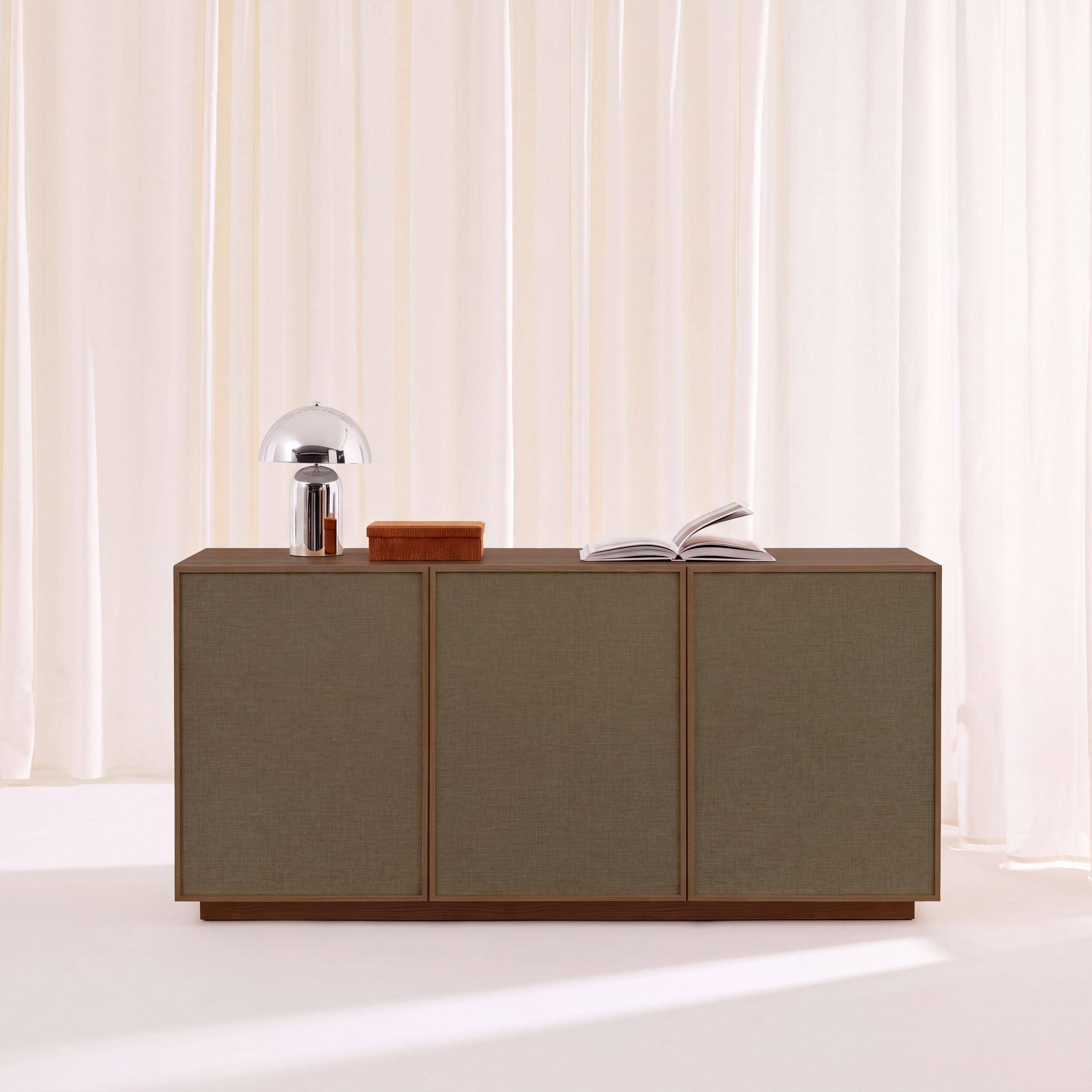 Buffet décor bois et tissu 3 portes 160cm noyer - Kuba Photo1