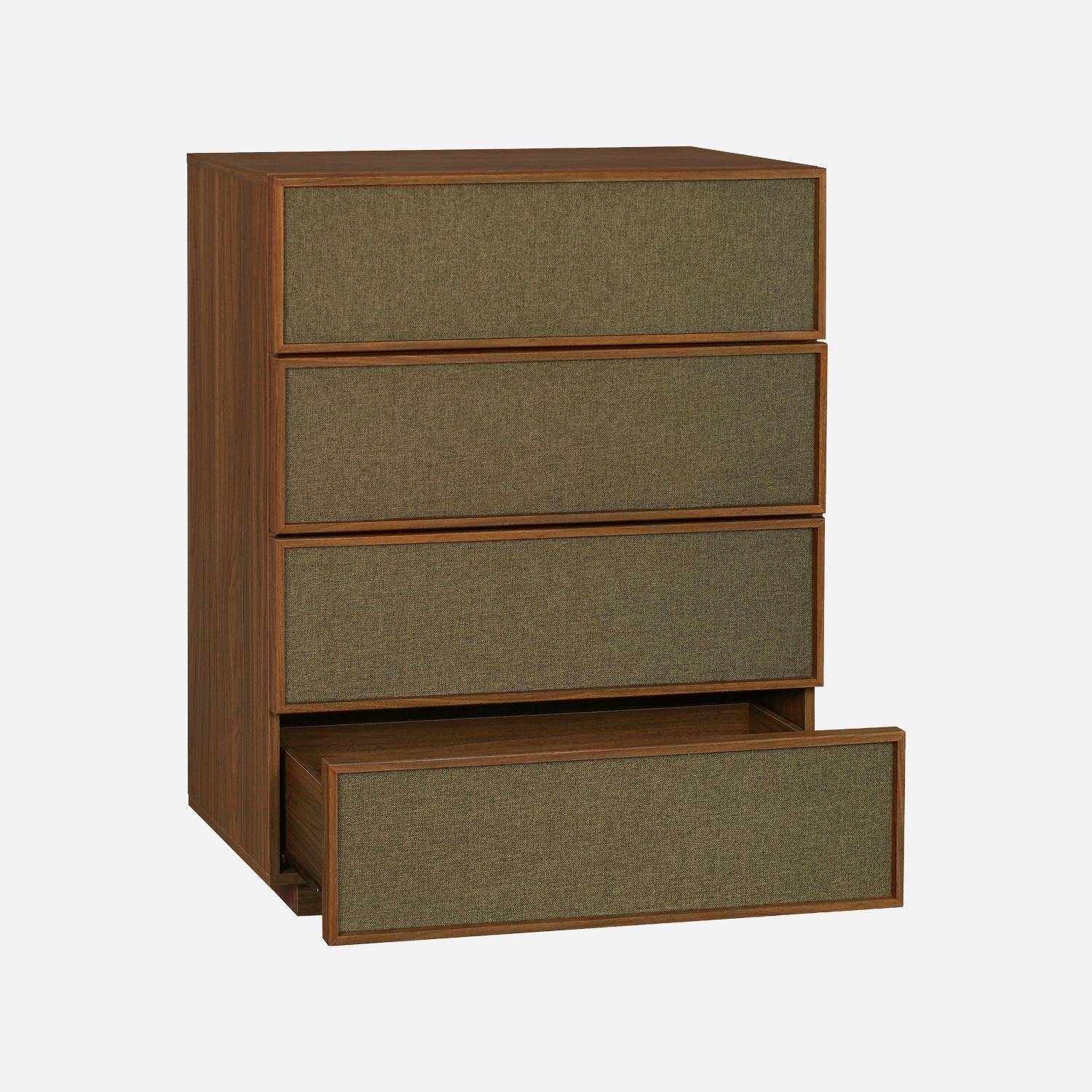 Commode de rangement décor bois et tissu 4 tiroirs noyer - Kuba Photo3
