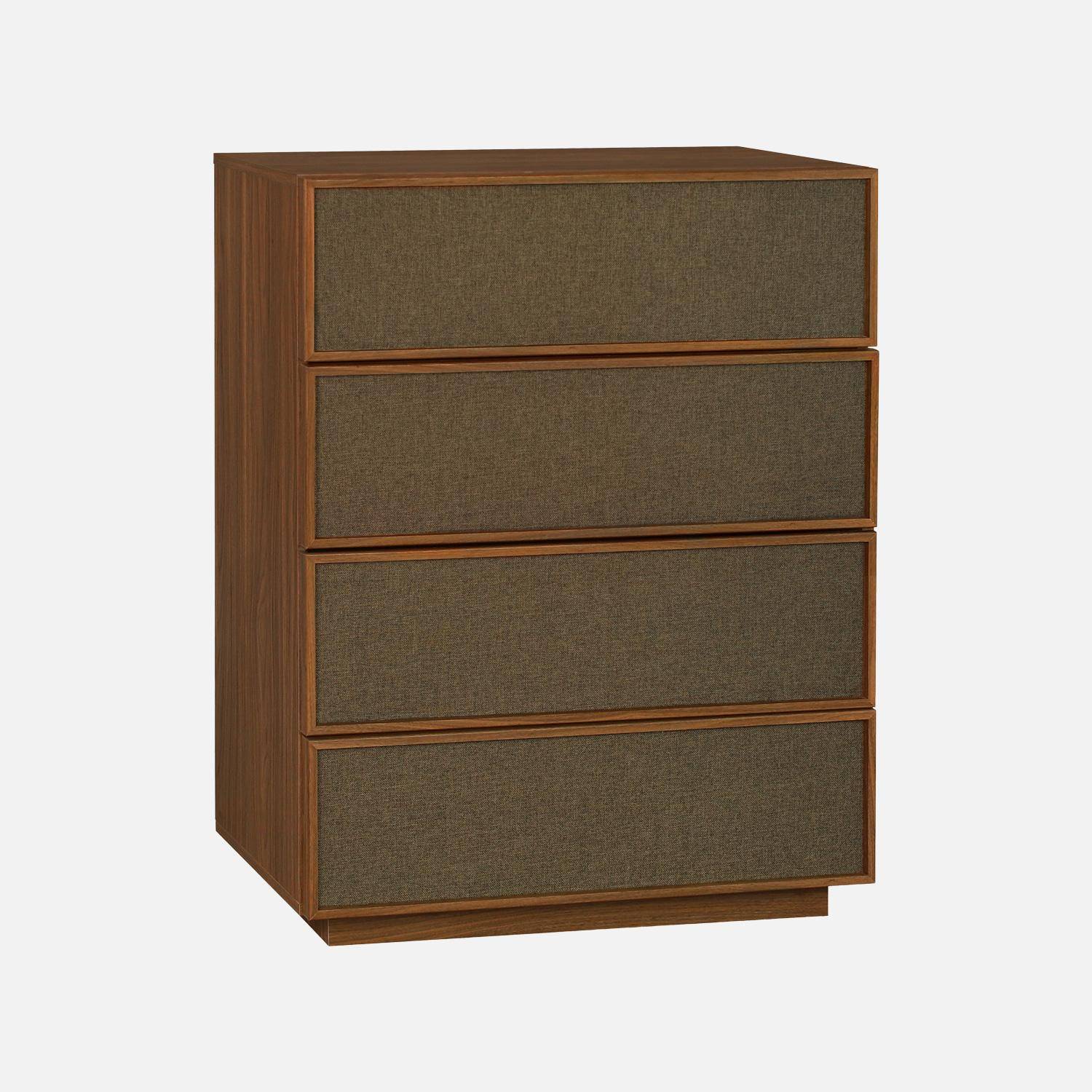 Commode de rangement décor bois et tissu 4 tiroirs noyer - Kuba Photo5