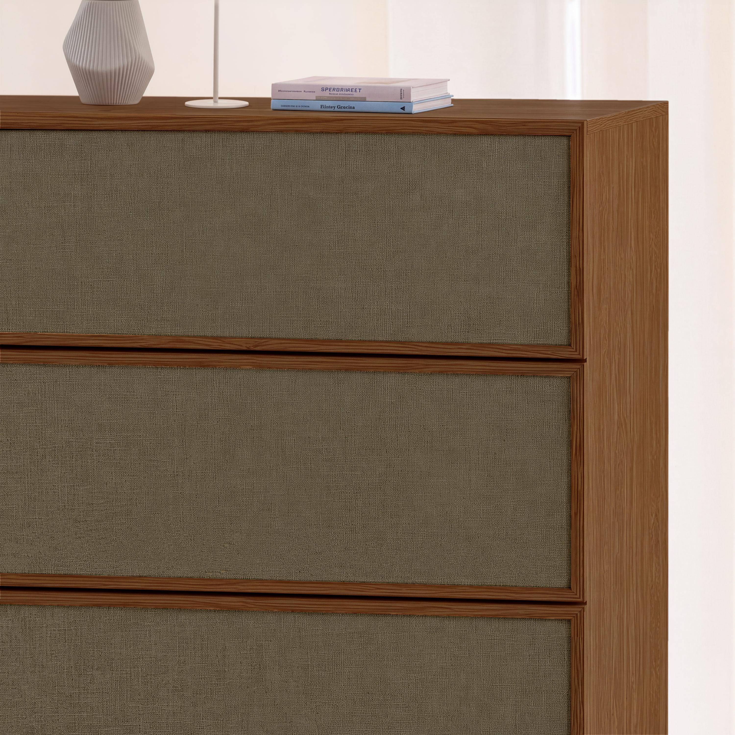 Commode de rangement décor bois et tissu 4 tiroirs noyer - Kuba,sweeek,Photo4