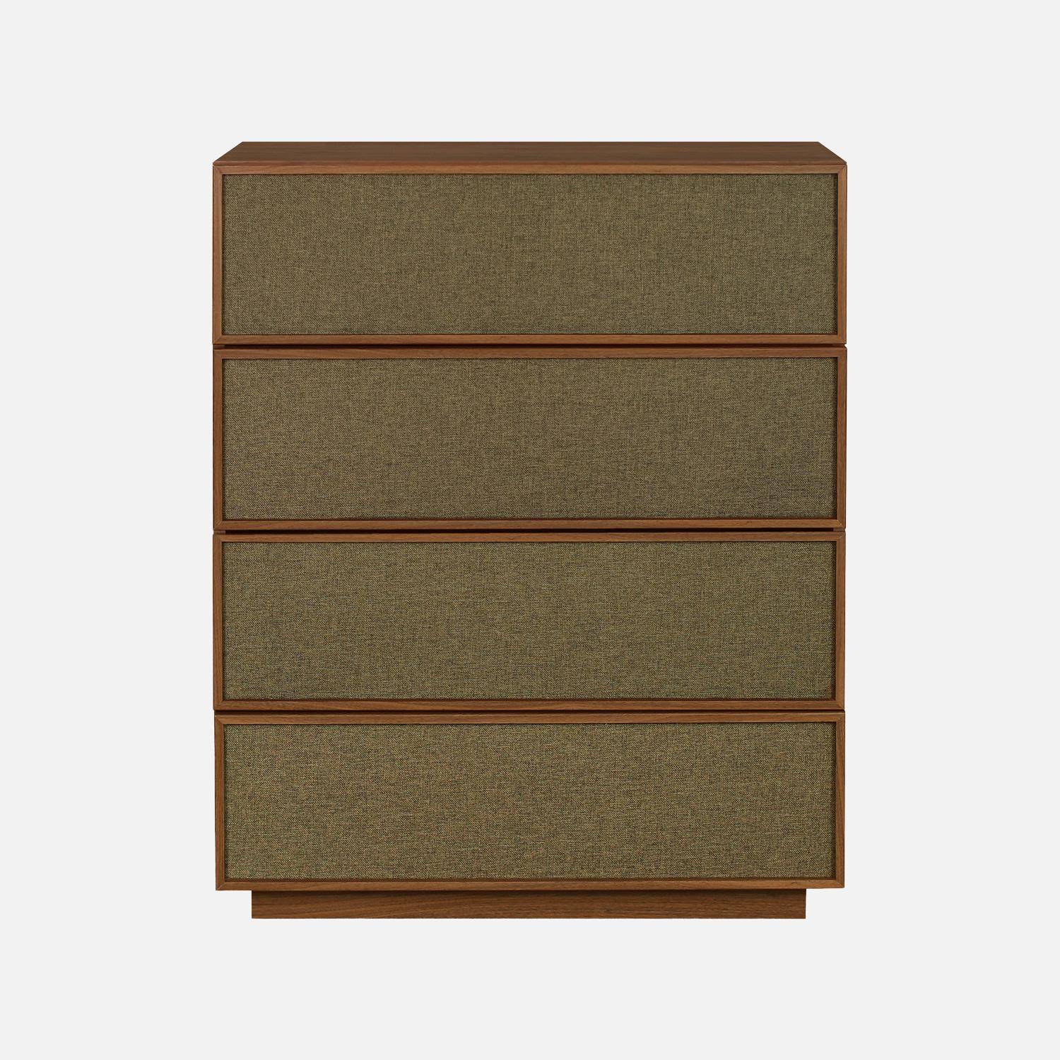 Commode de rangement décor bois et tissu 4 tiroirs noyer - Kuba Photo2