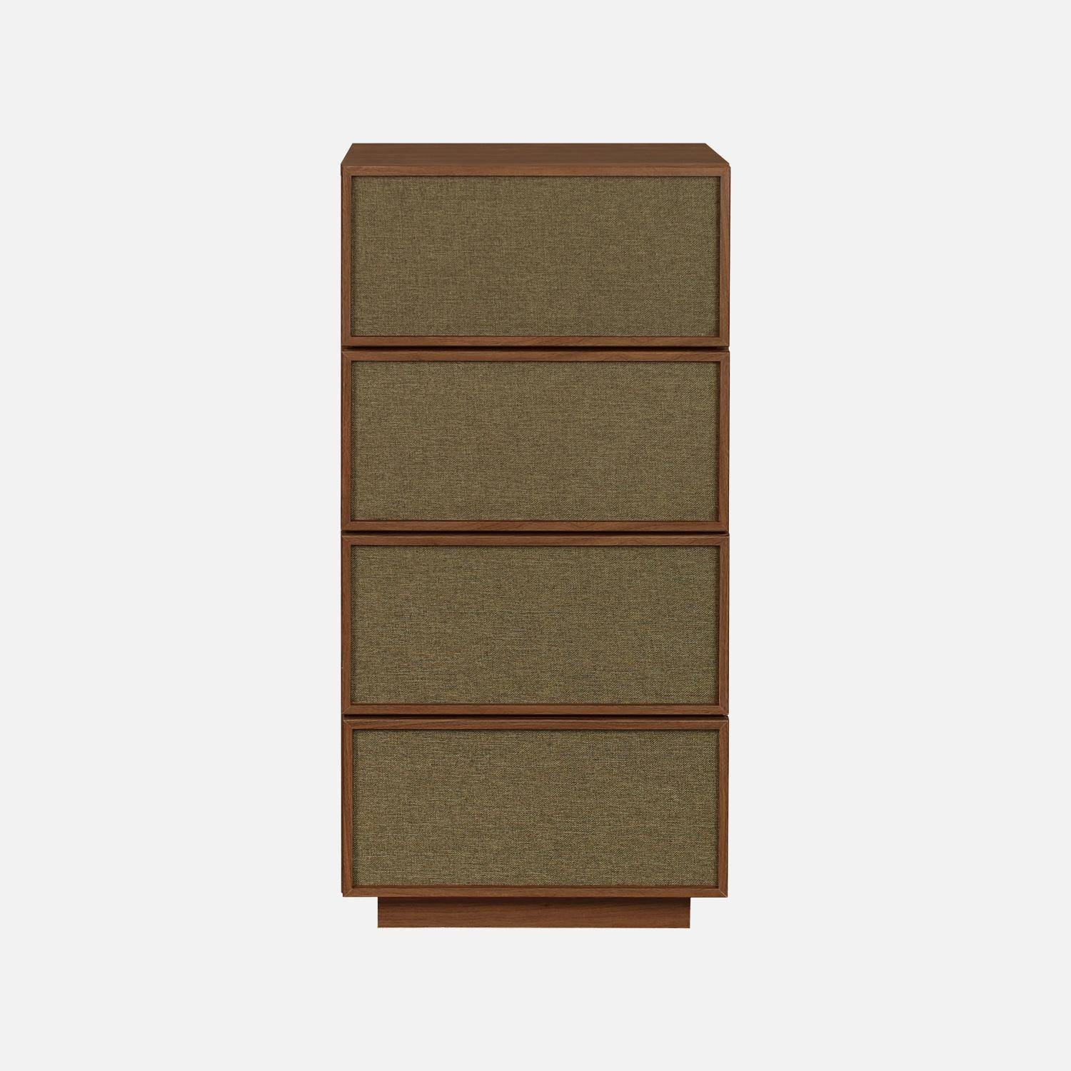 Chiffonnier décor bois et tissu 4 tiroirs noyer - Kuba,sweeek,Photo2