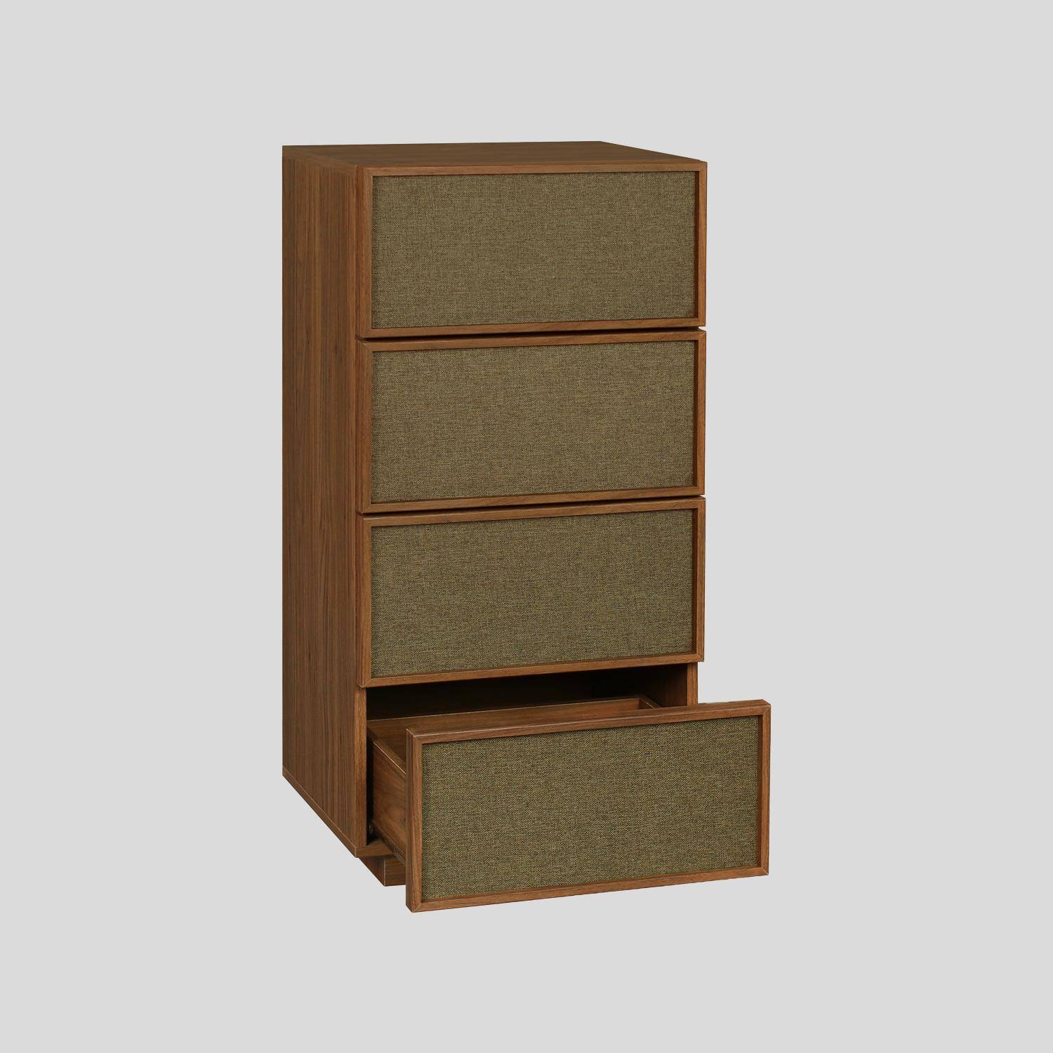 Chiffonnier décor bois et tissu 4 tiroirs noyer - Kuba Photo3