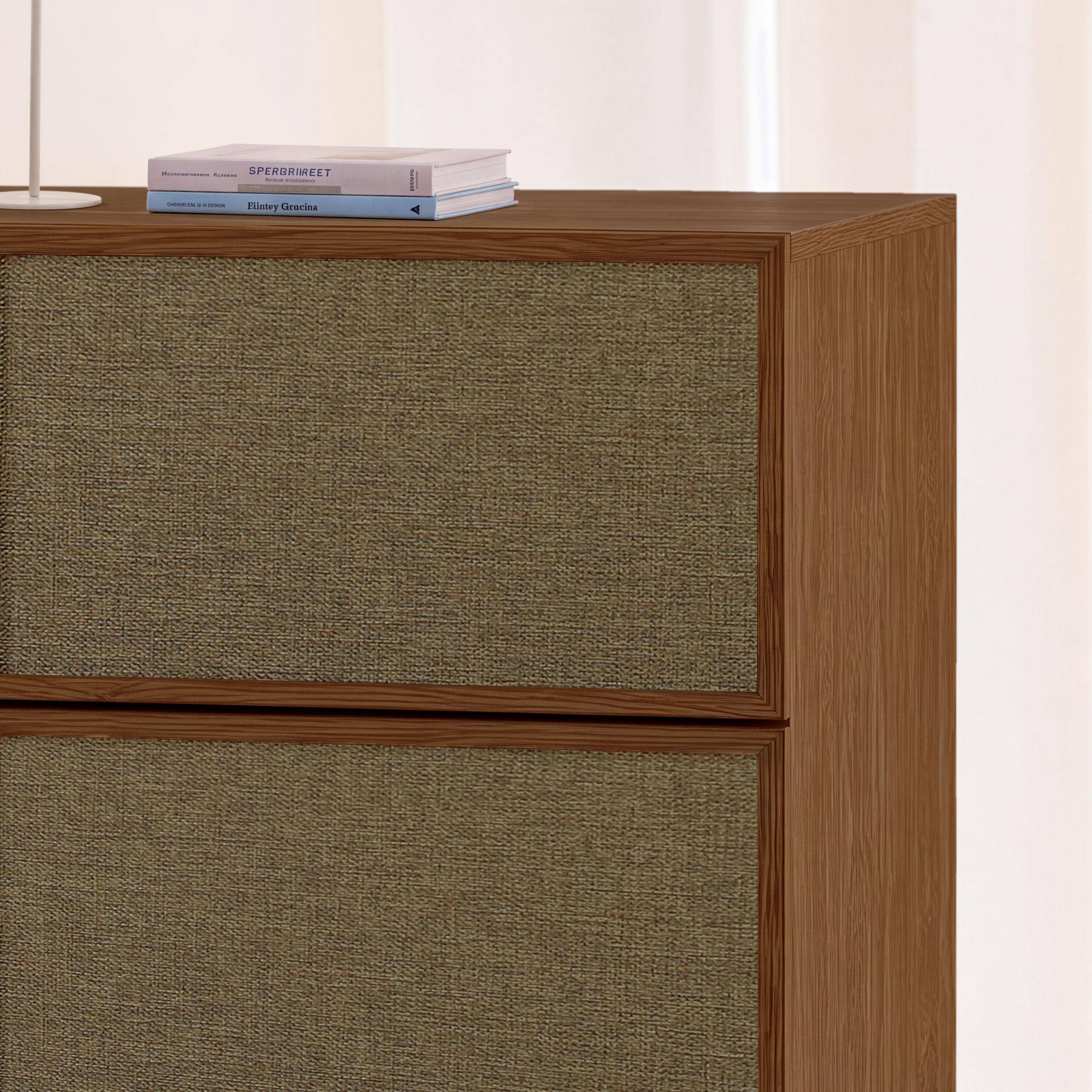 Chiffonnier décor bois et tissu 4 tiroirs noyer - Kuba Photo4