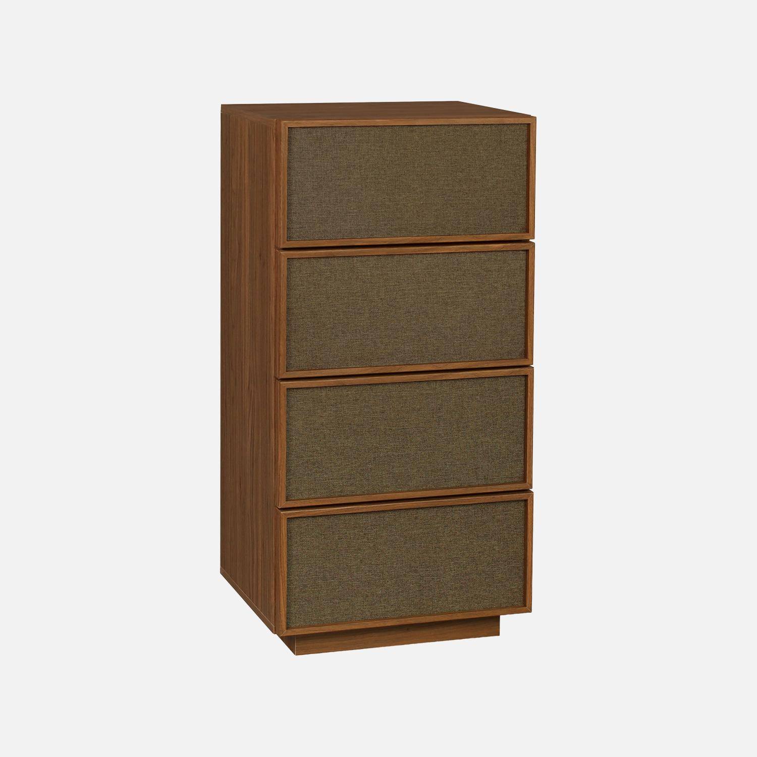 Chiffonnier décor bois et tissu 4 tiroirs noyer - Kuba,sweeek,Photo5