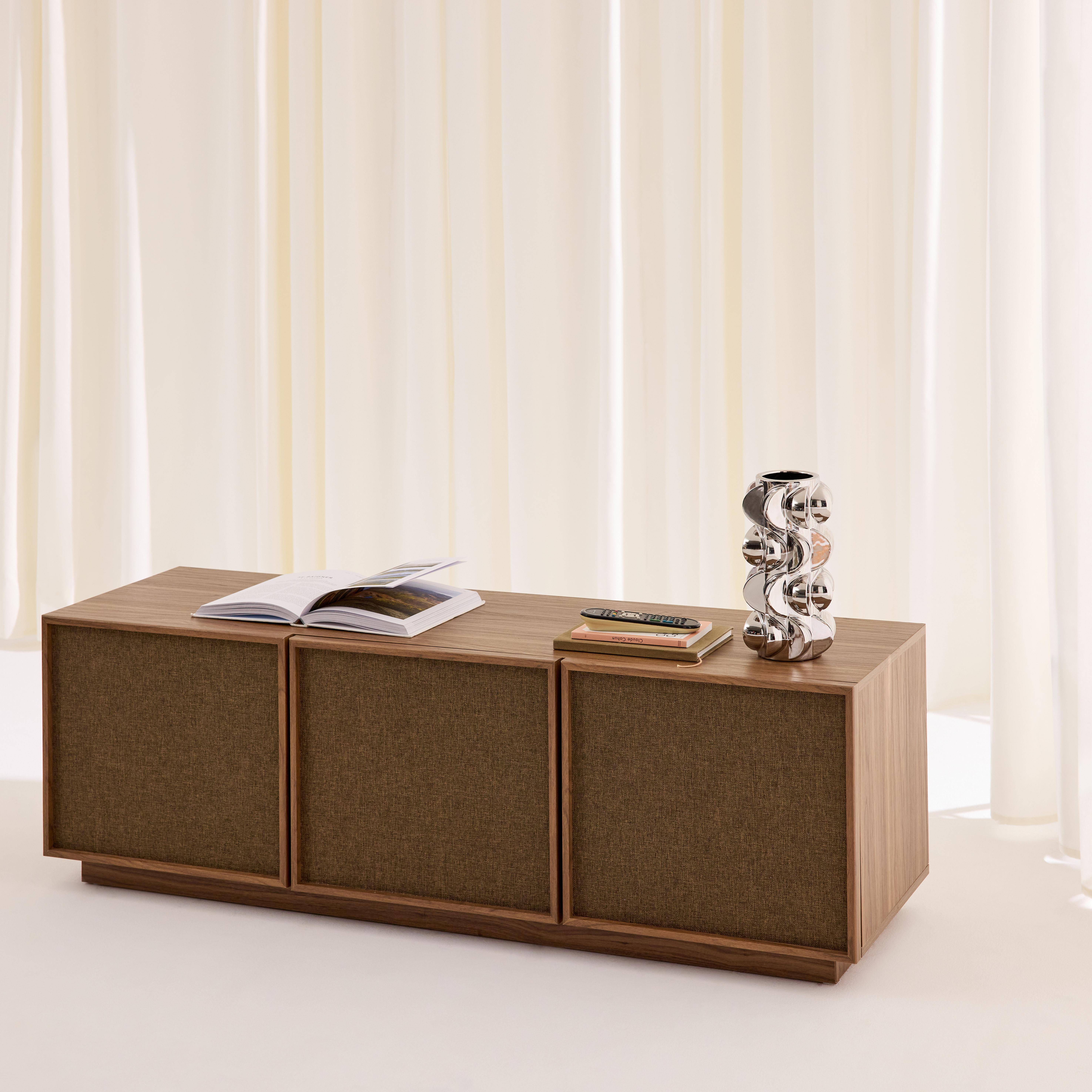 Tv-meubel houtdecor en stof 3 deuren 140cm walnoot - Kuba Photo4