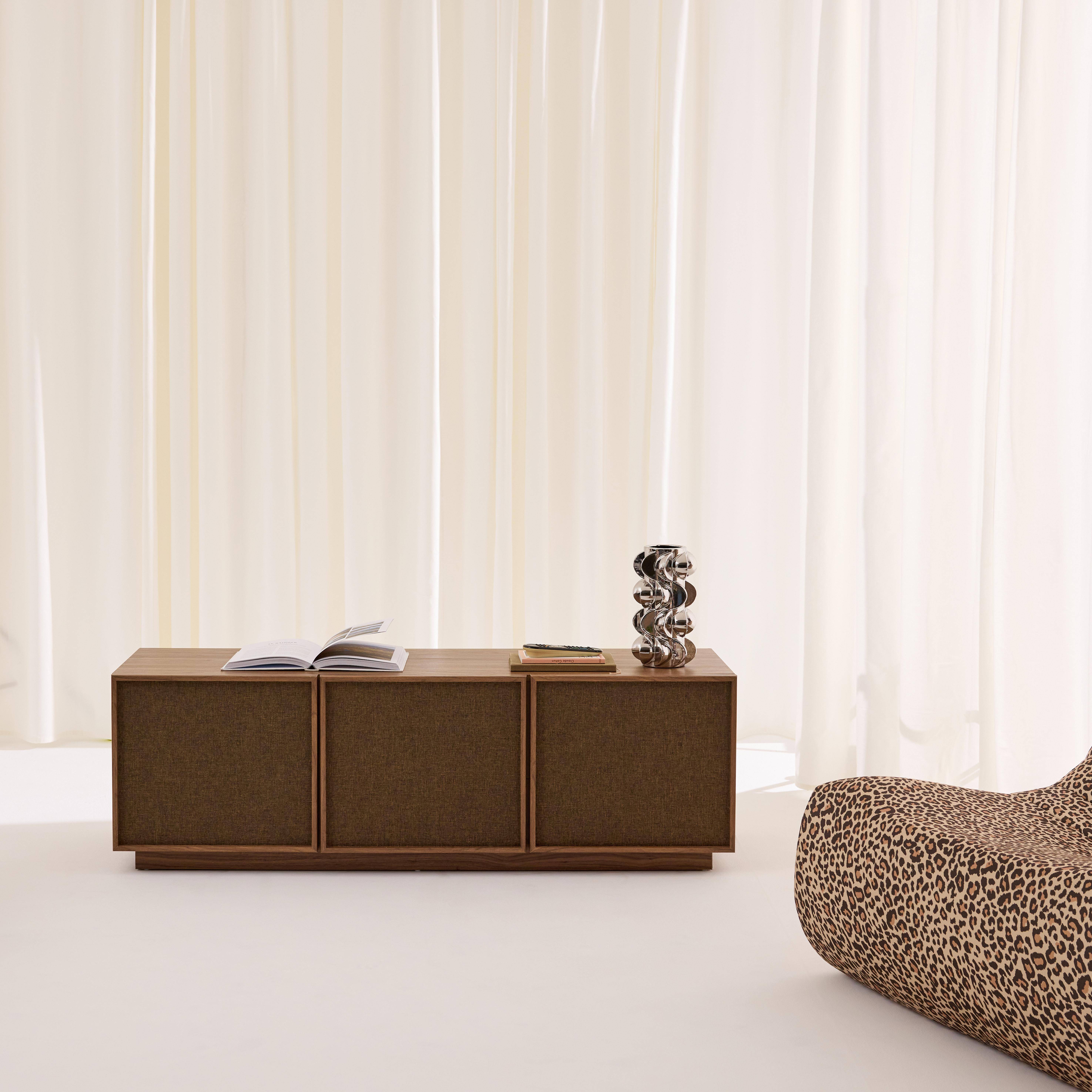 Tv-meubel houtdecor en stof 3 deuren 140cm walnoot - Kuba Photo3