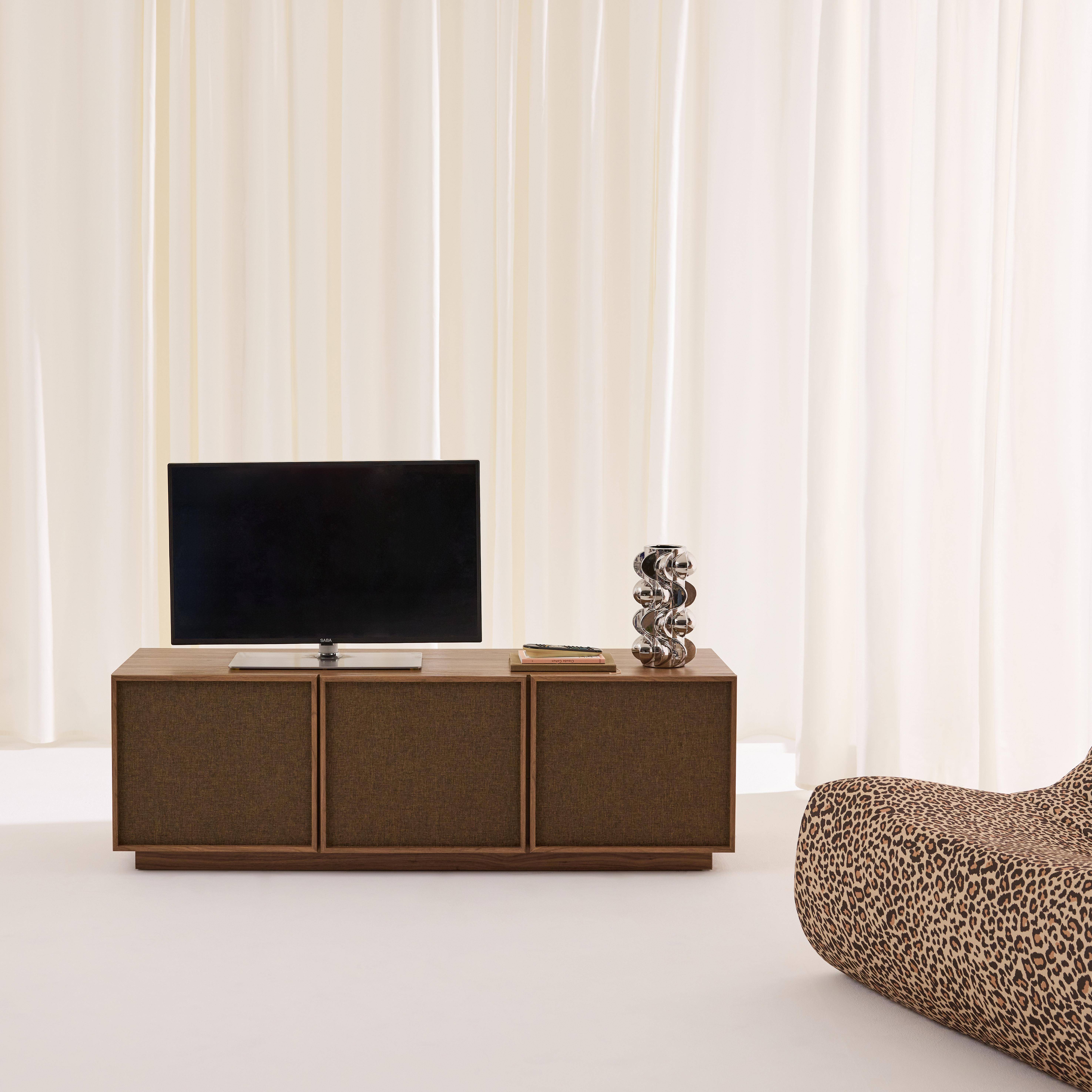 Tv-meubel houtdecor en stof 3 deuren 140cm walnoot - Kuba Photo1