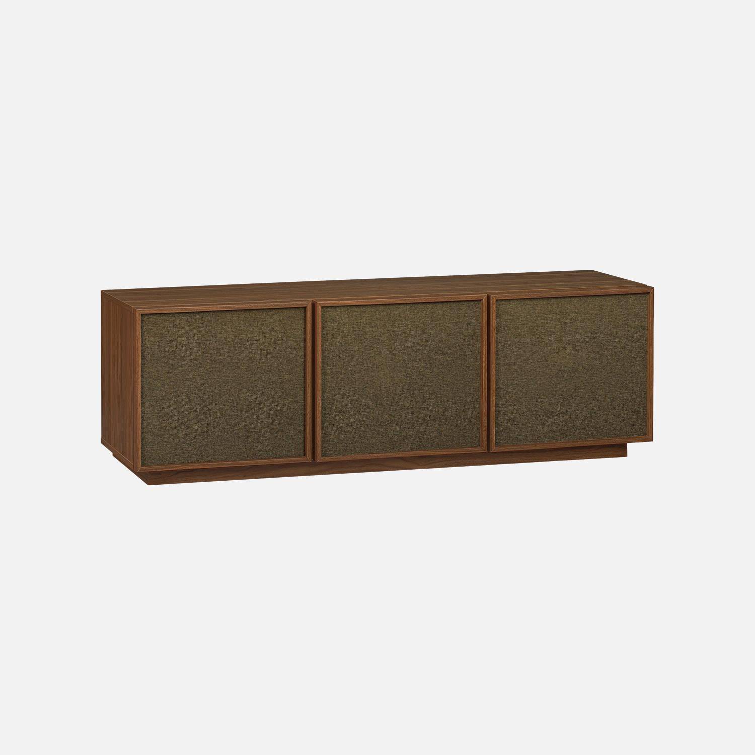 Mueble de TV efecto madera y tela con 3 puertas, 140cm, Kuba, Nogal, 140x40x45 cm Photo7