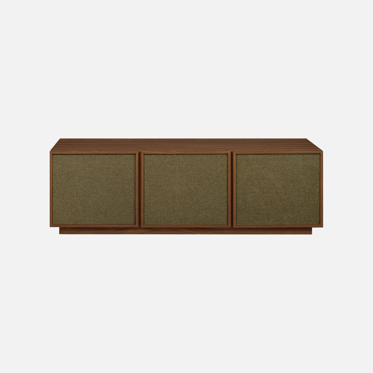 Meuble TV décor bois et tissu 3 portes 140cm noyer - Kuba Photo2