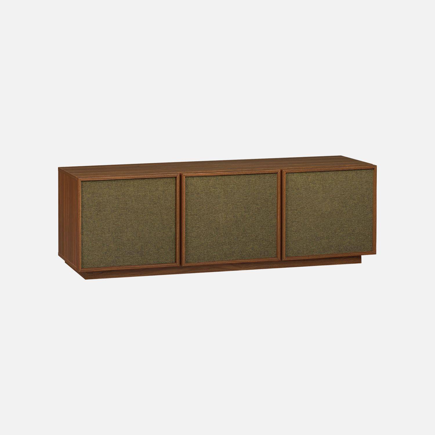 Meuble TV décor bois et tissu 3 portes 140cm noyer - Kuba Photo1