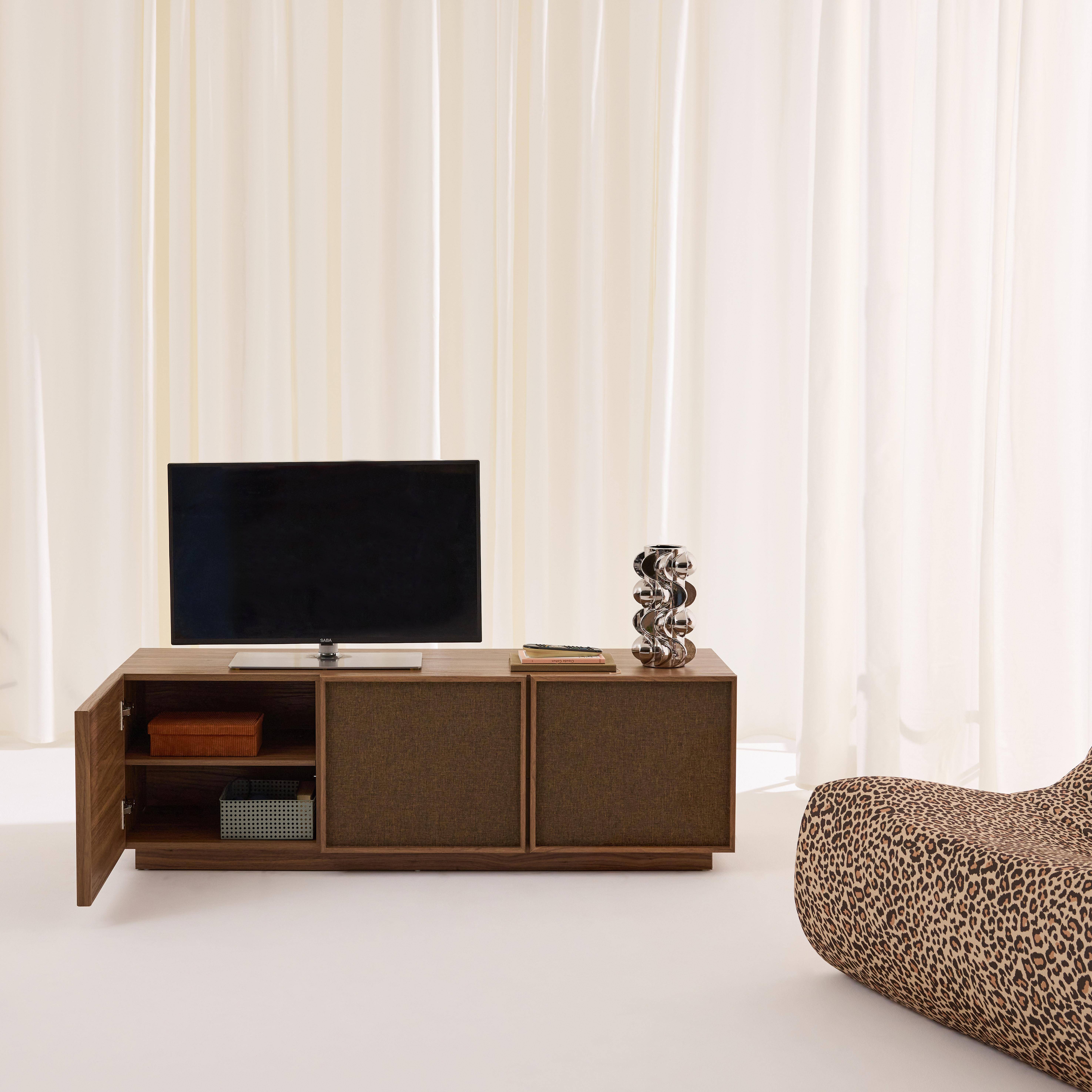 Tv-meubel houtdecor en stof 3 deuren 140cm walnoot - Kuba Photo2