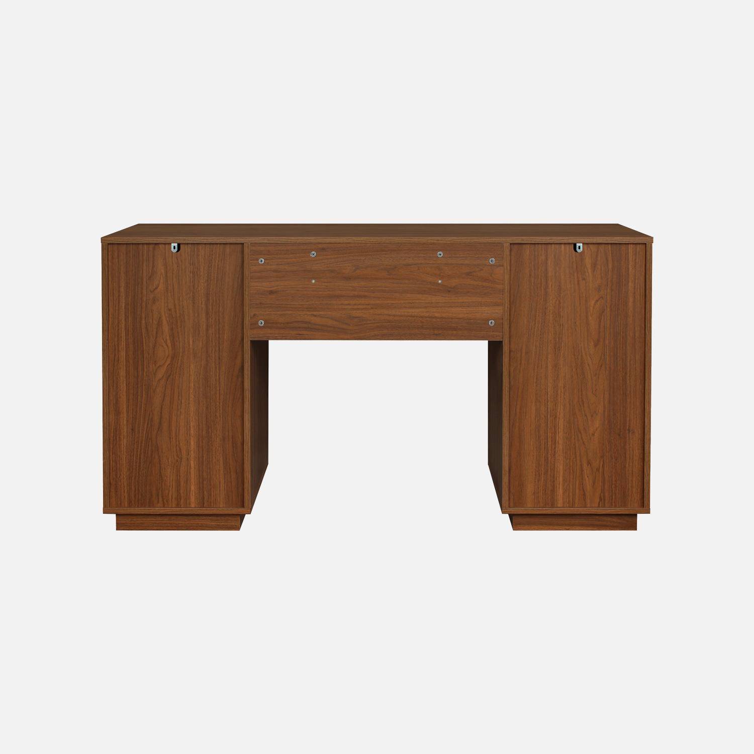 Bureau décor bois et tissu 2 portes 2 tiroirs 1 niche 140cm noyer - Kuba,sweeek,Photo5